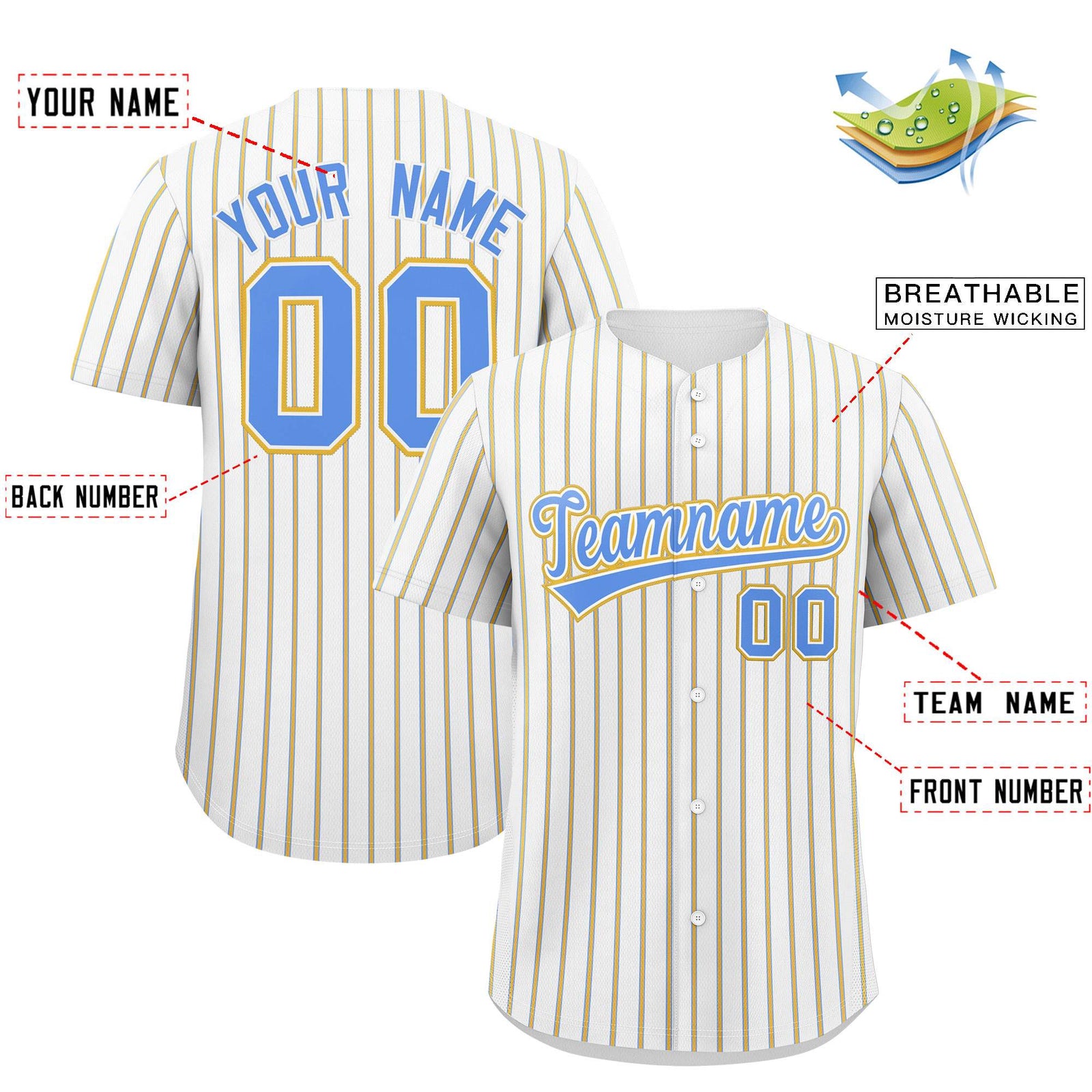 Custom White Powder Blue Tricolor Stripe Fashion Authentic Baseball Jersey