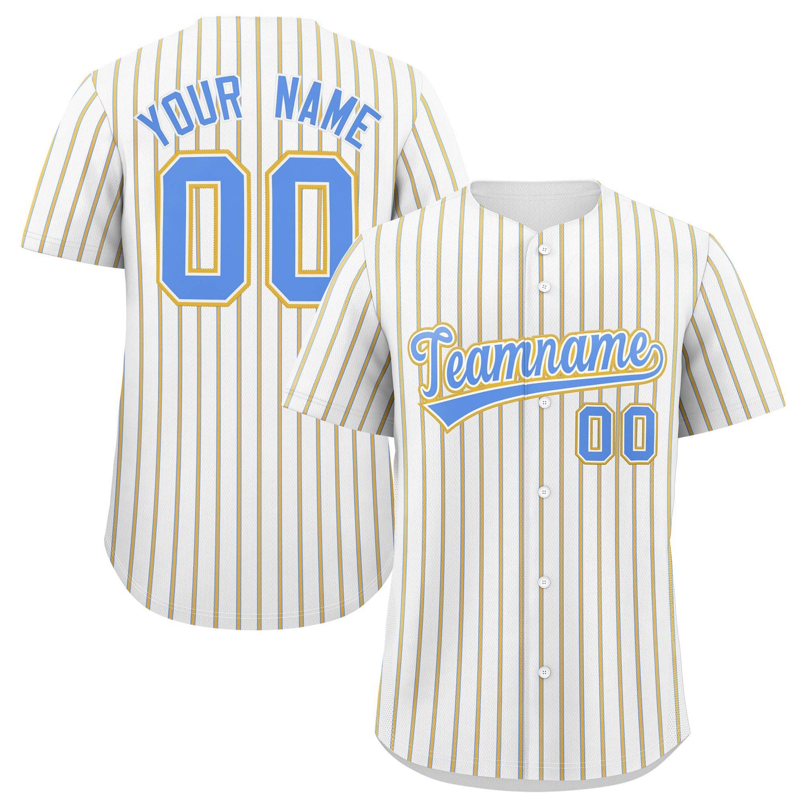 Custom White Powder Blue Tricolor Stripe Fashion Authentic Baseball Jersey
