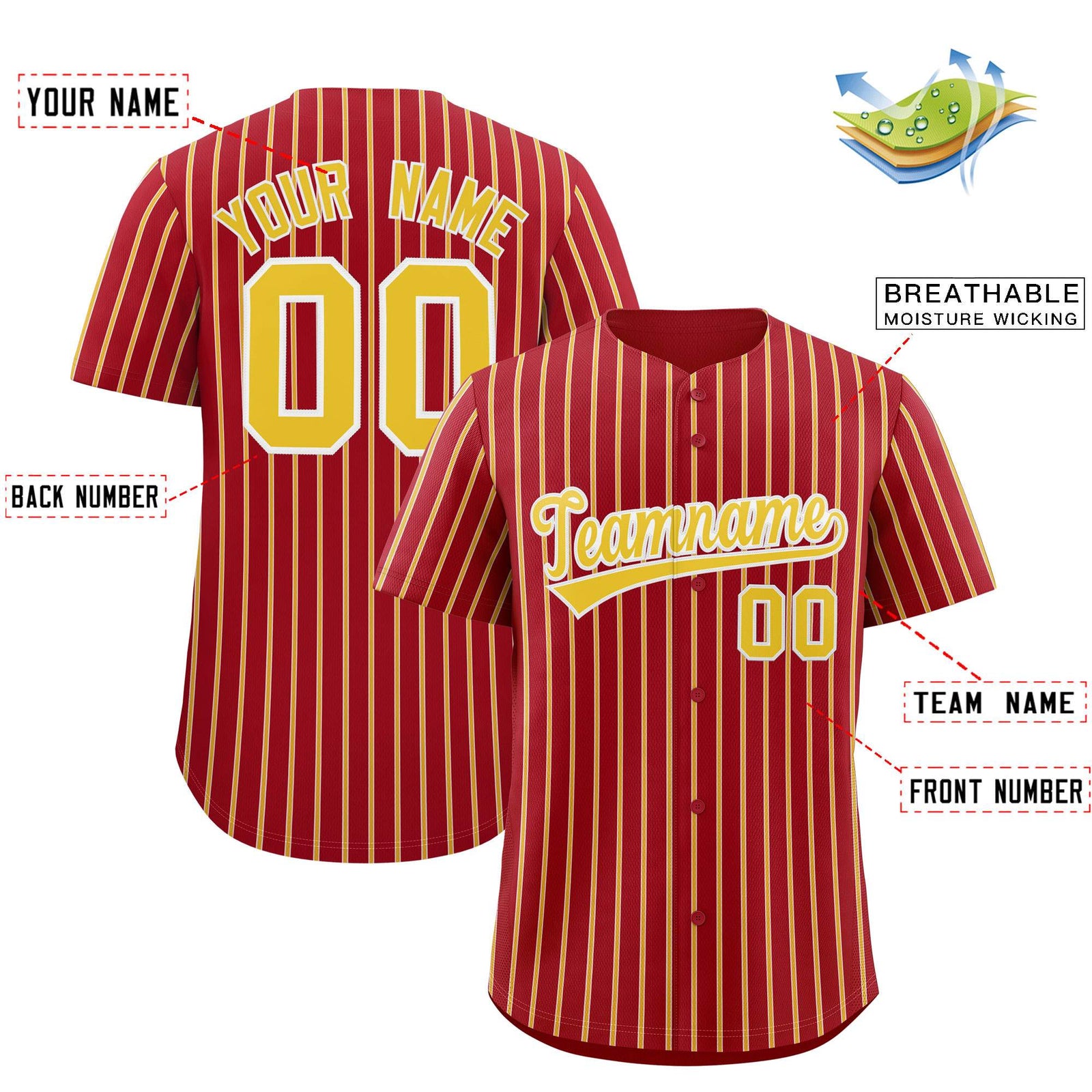 Custom Red White Tricolor Stripe Fashion Authentic Baseball Jersey