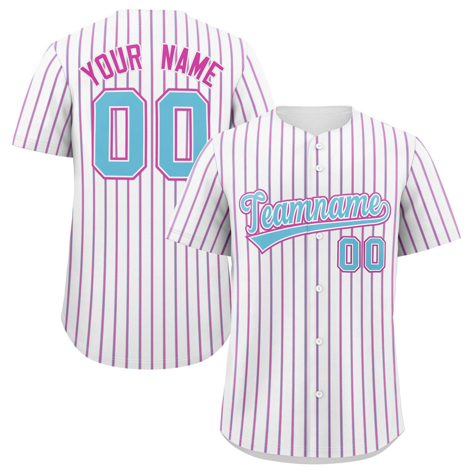 Custom White Sky Blue Tricolor Stripe Fashion Authentic Baseball Jersey