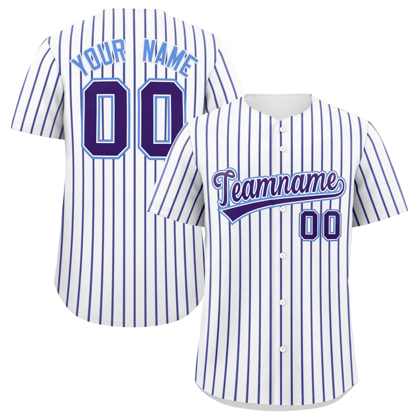 Custom White Powder Blue Tricolor Stripe Fashion Authentic Baseball Jersey