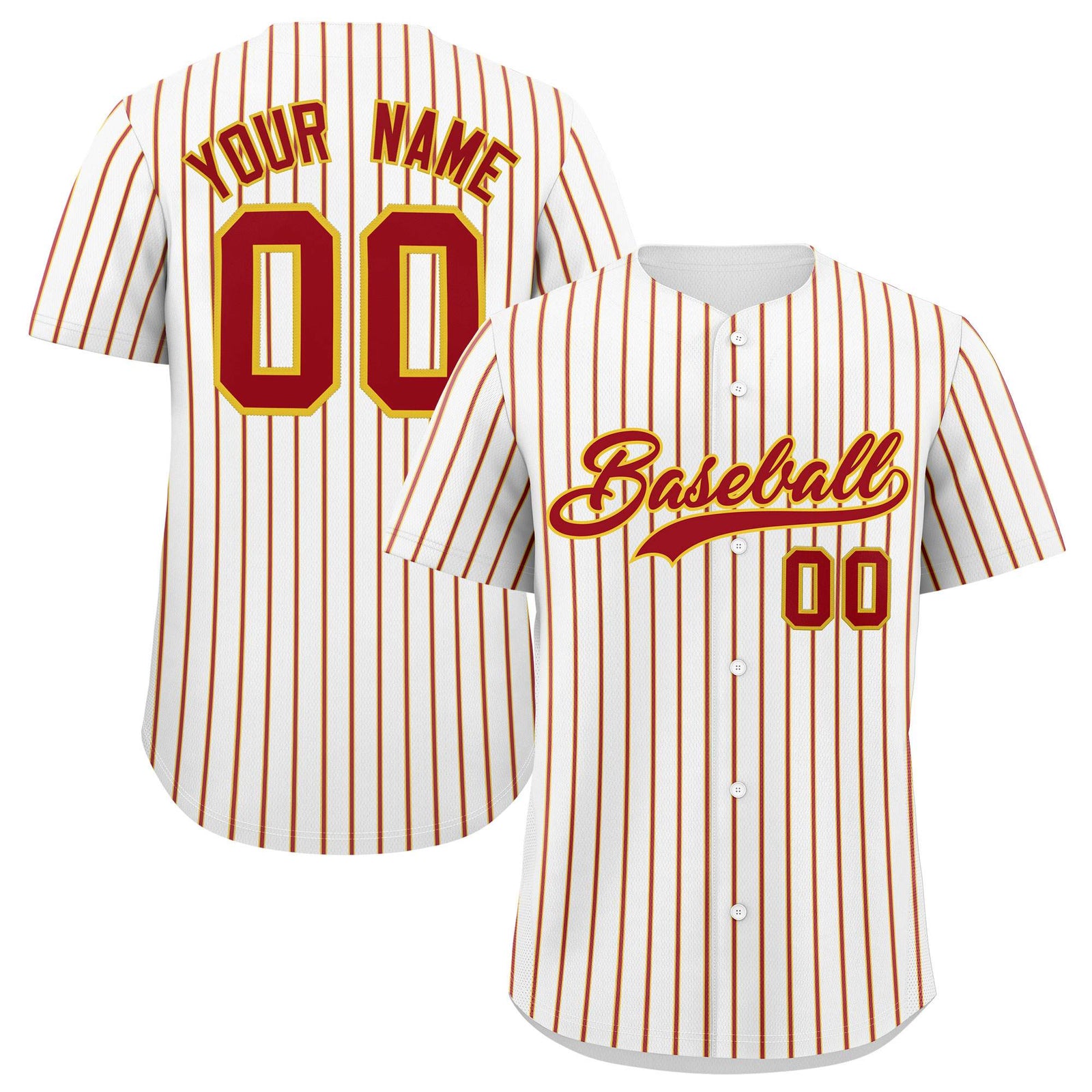 Custom White Gold Tricolor Stripe Fashion Authentic Baseball Jersey