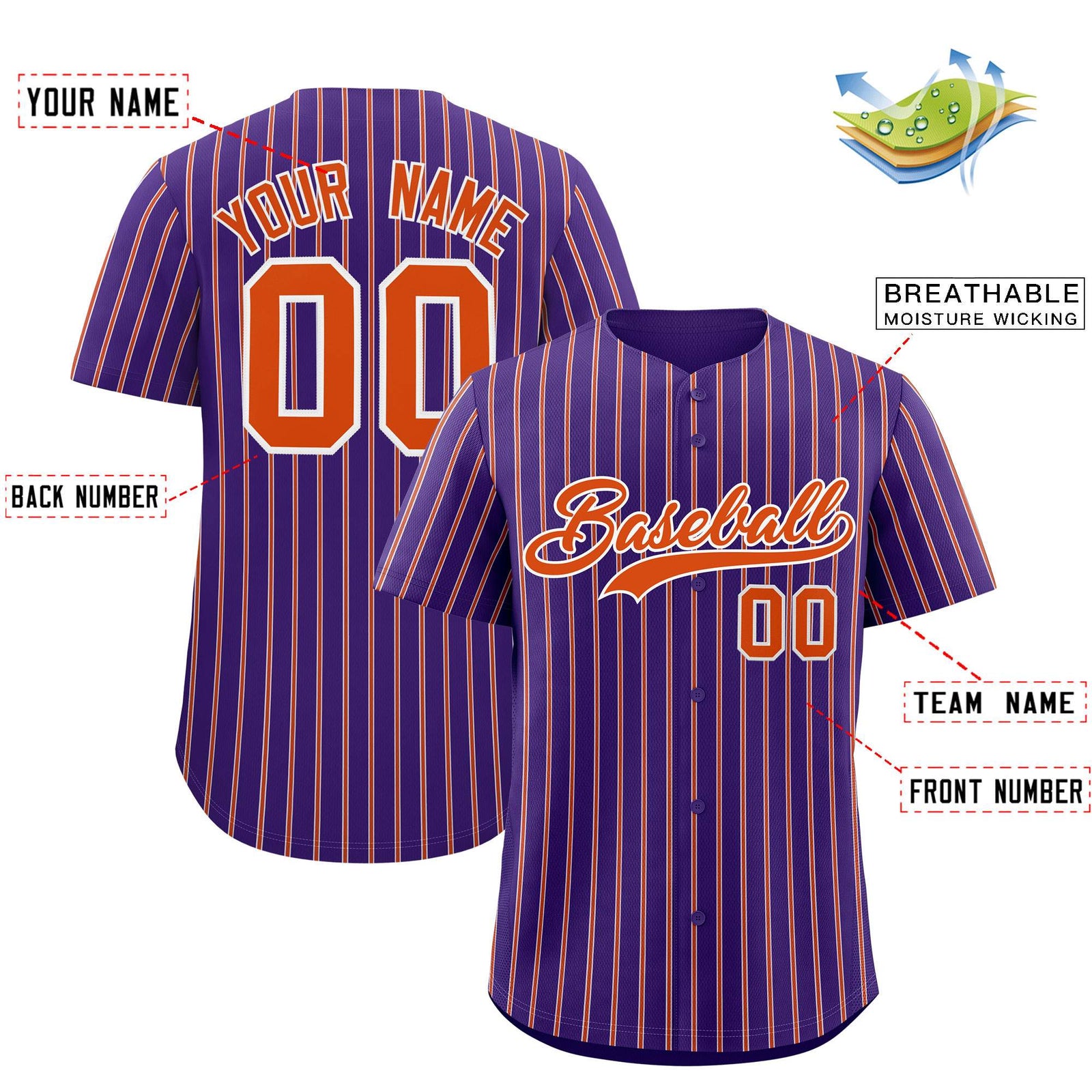 Custom Purple White Tricolor Stripe Fashion Authentic Baseball Jersey