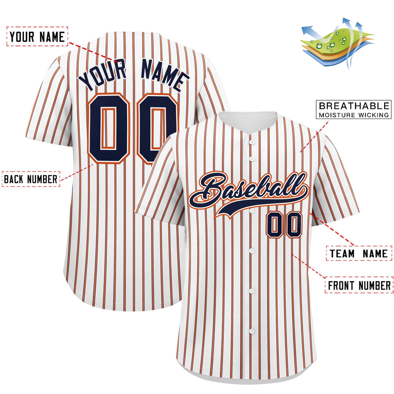 Custom White Navy Tricolor Stripe Fashion Authentic Baseball Jersey