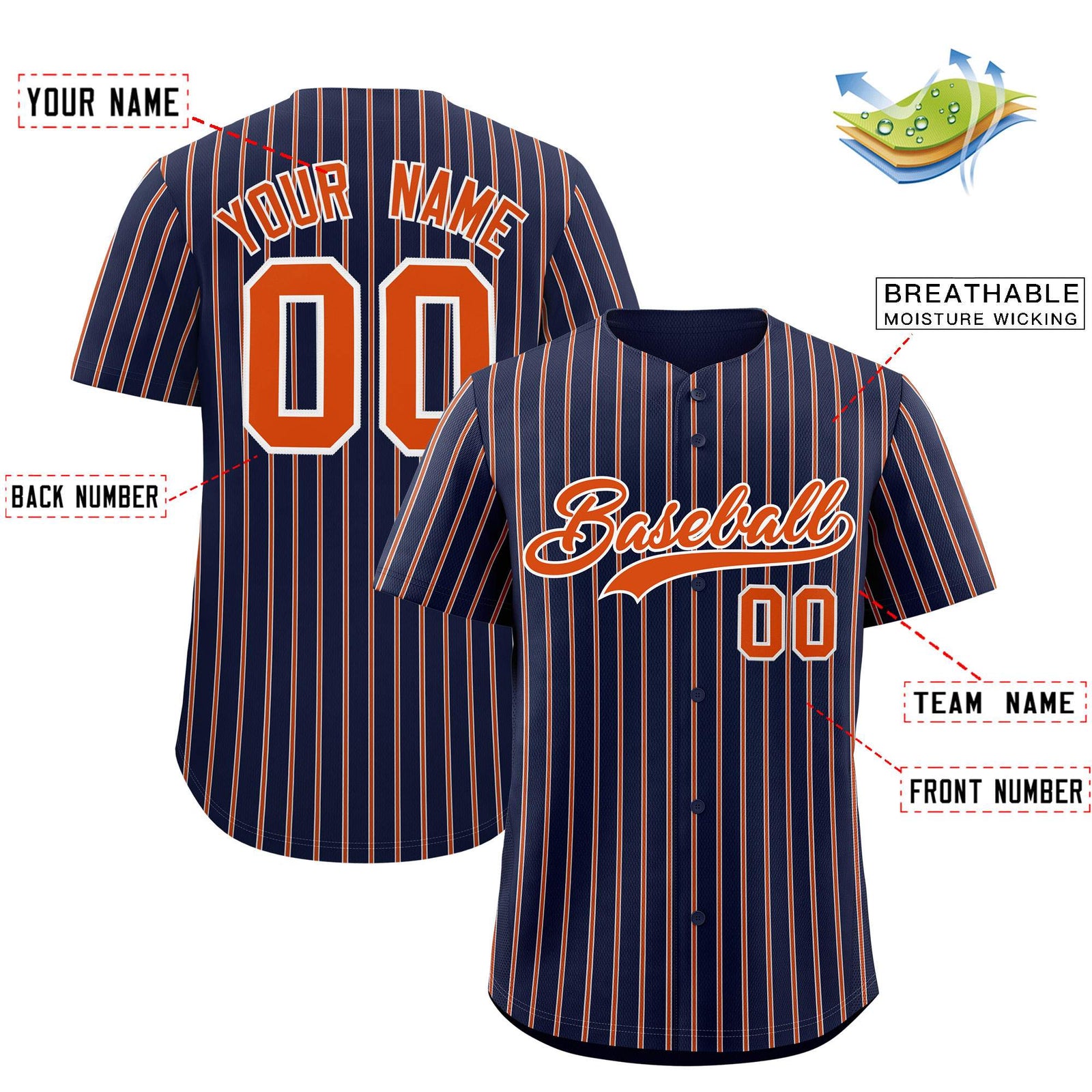 Custom Navy White Tricolor Stripe Fashion Authentic Baseball Jersey