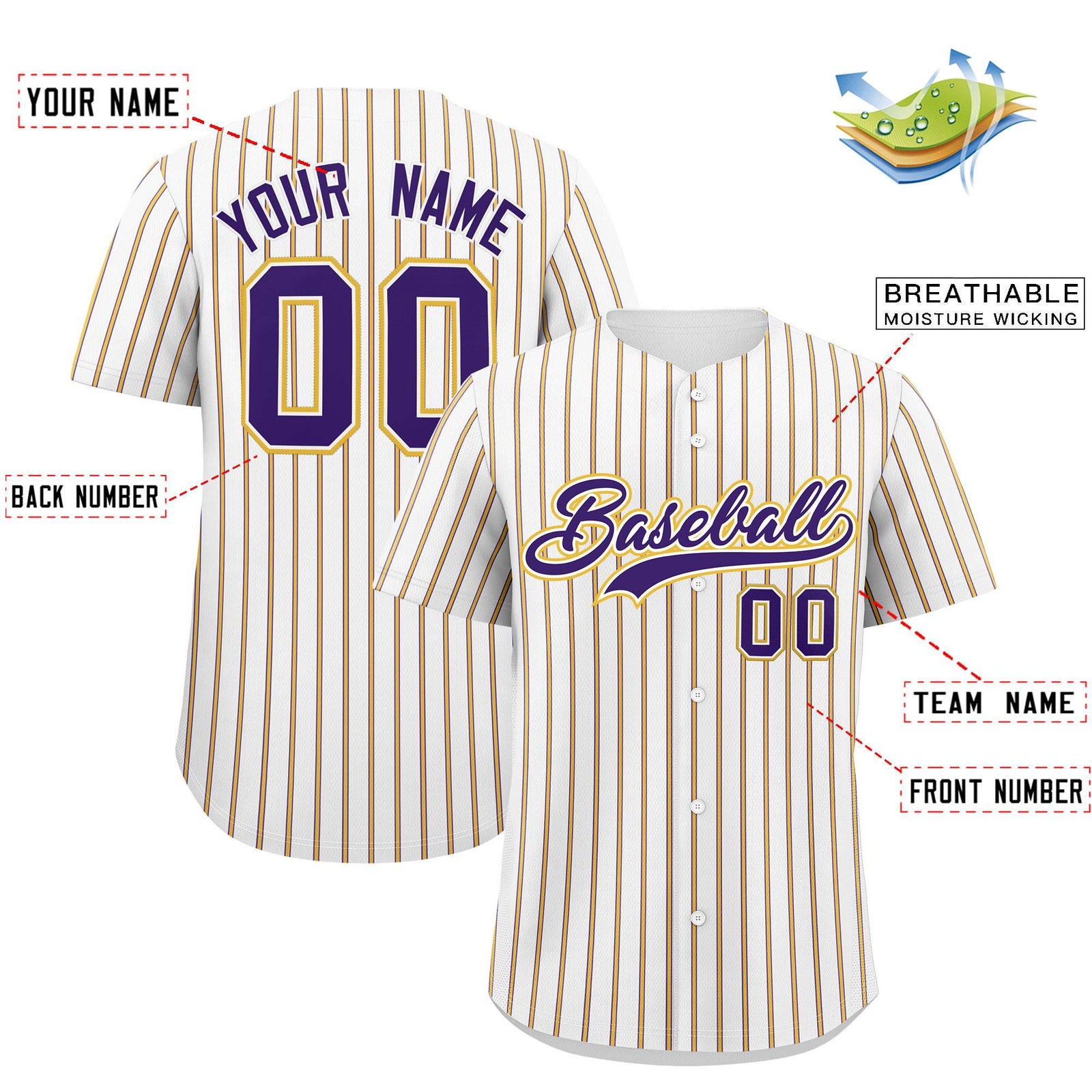 Custom White Purple Tricolor Stripe Fashion Authentic Baseball Jersey
