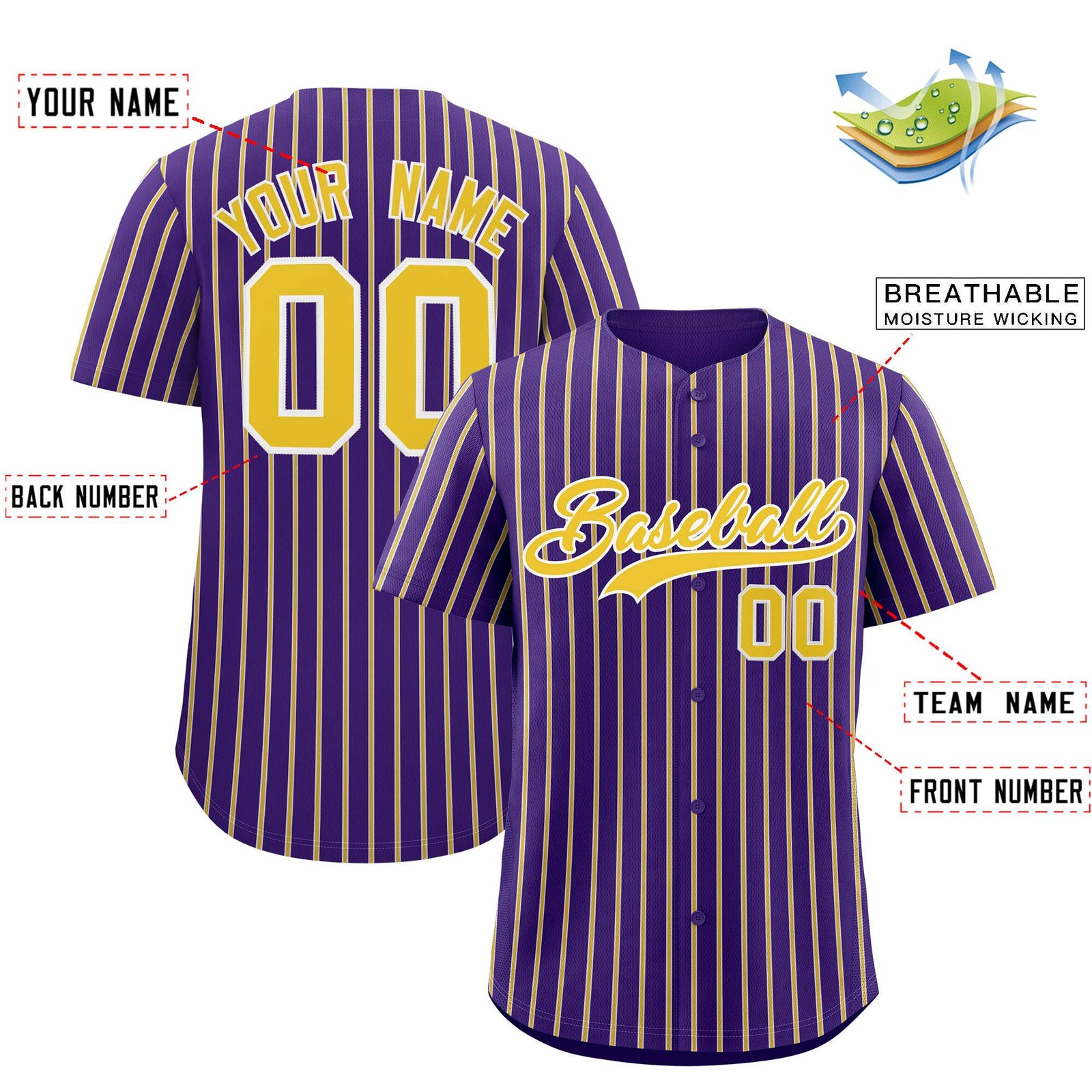 Custom Purple White Tricolor Stripe Fashion Authentic Baseball Jersey