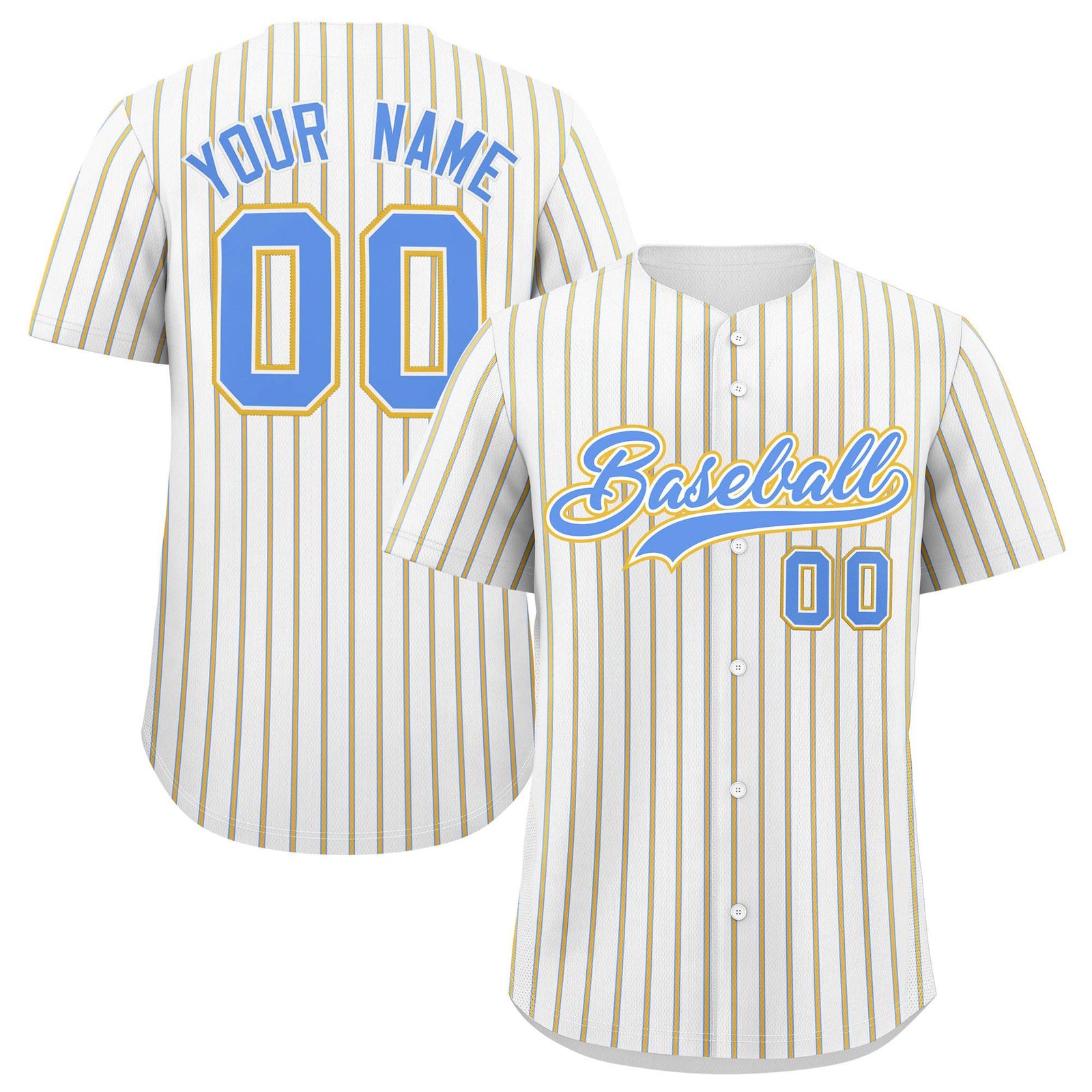 Custom White Powder Blue Tricolor Stripe Fashion Authentic Baseball Jersey