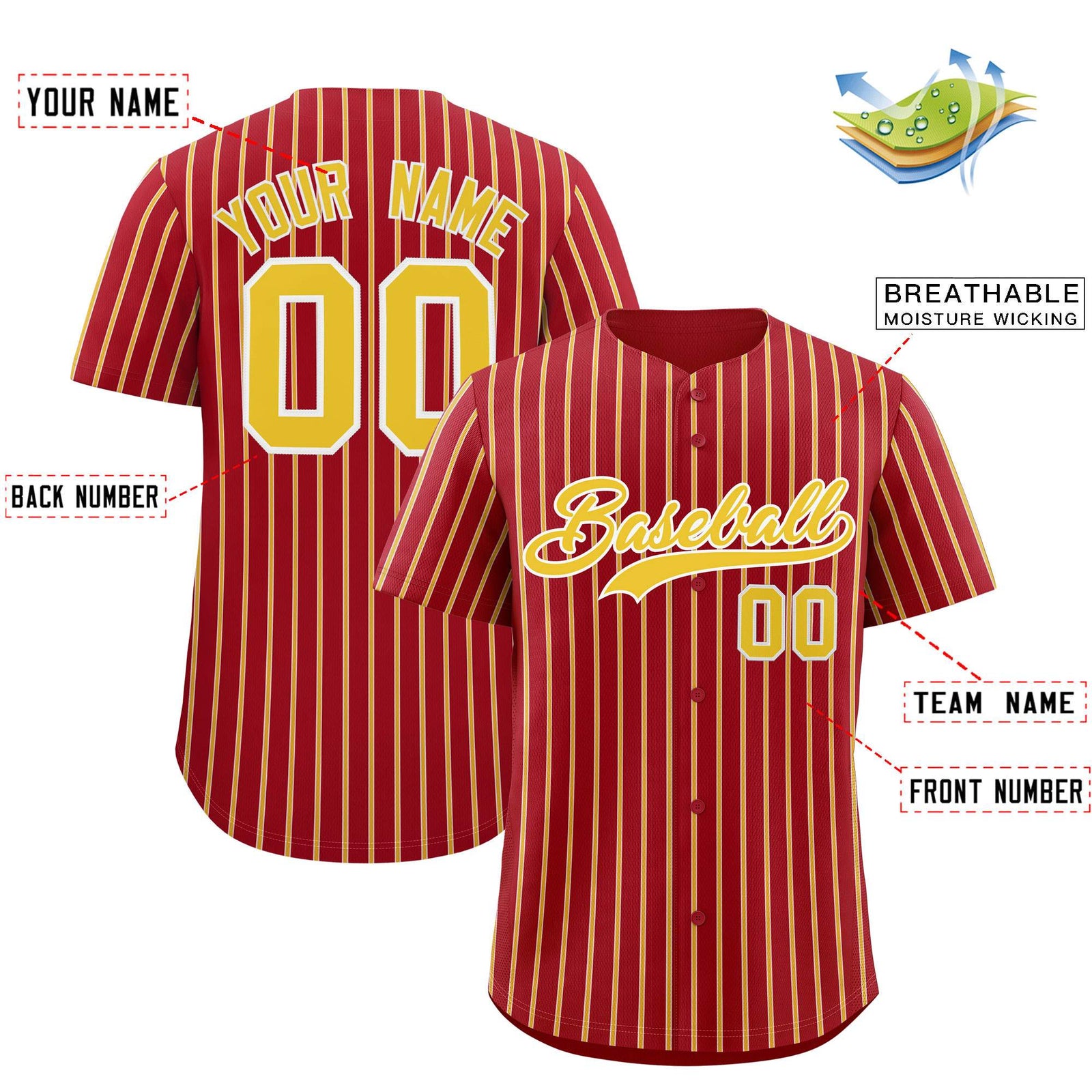 Custom Red White Tricolor Stripe Fashion Authentic Baseball Jersey