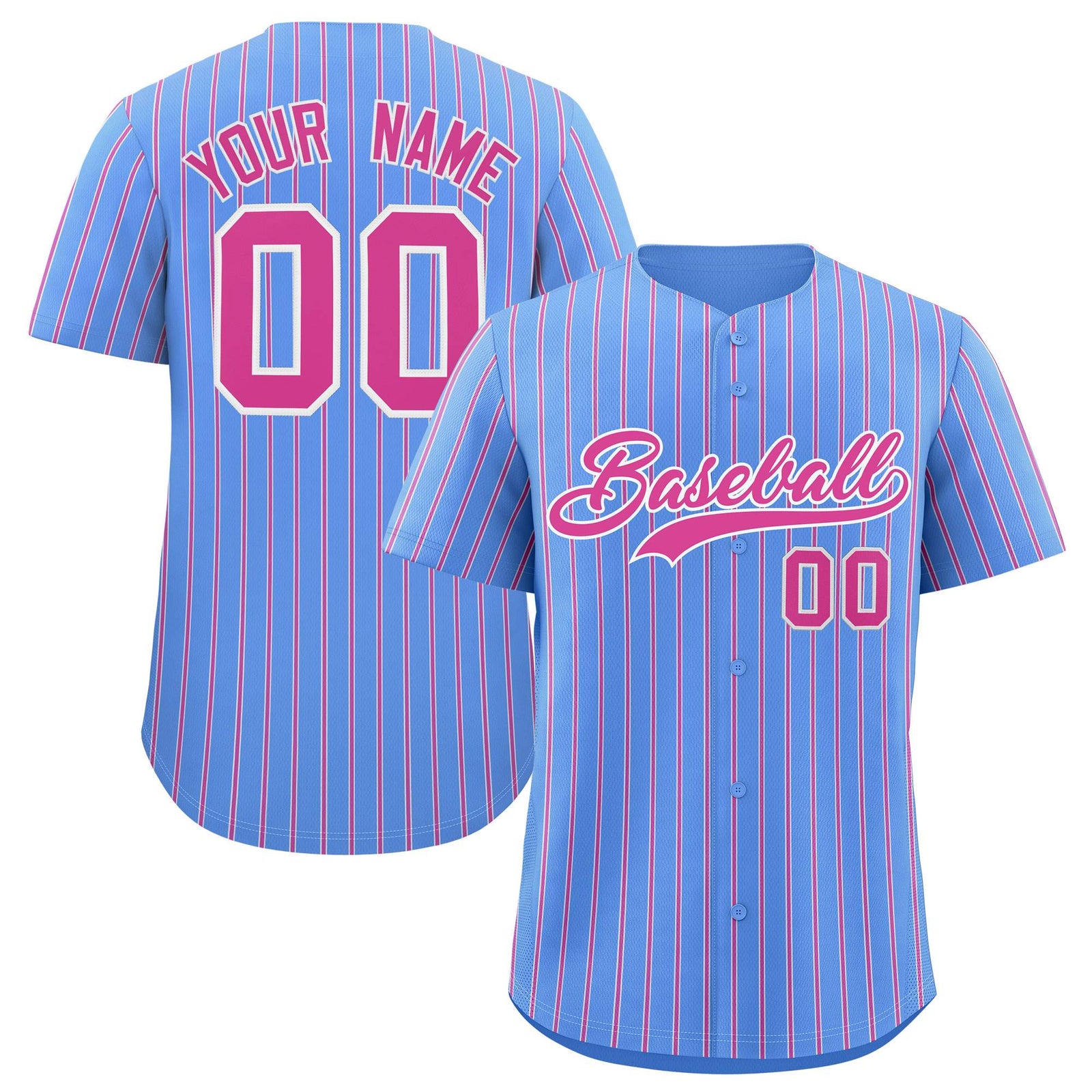 Custom Powder Blue White Tricolor Stripe Fashion Authentic Baseball Jersey