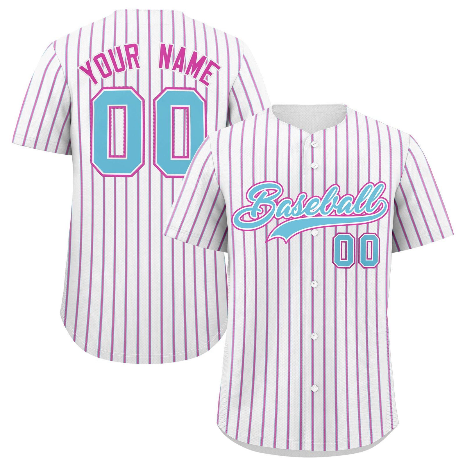 Custom White Sky Blue Tricolor Stripe Fashion Authentic Baseball Jersey