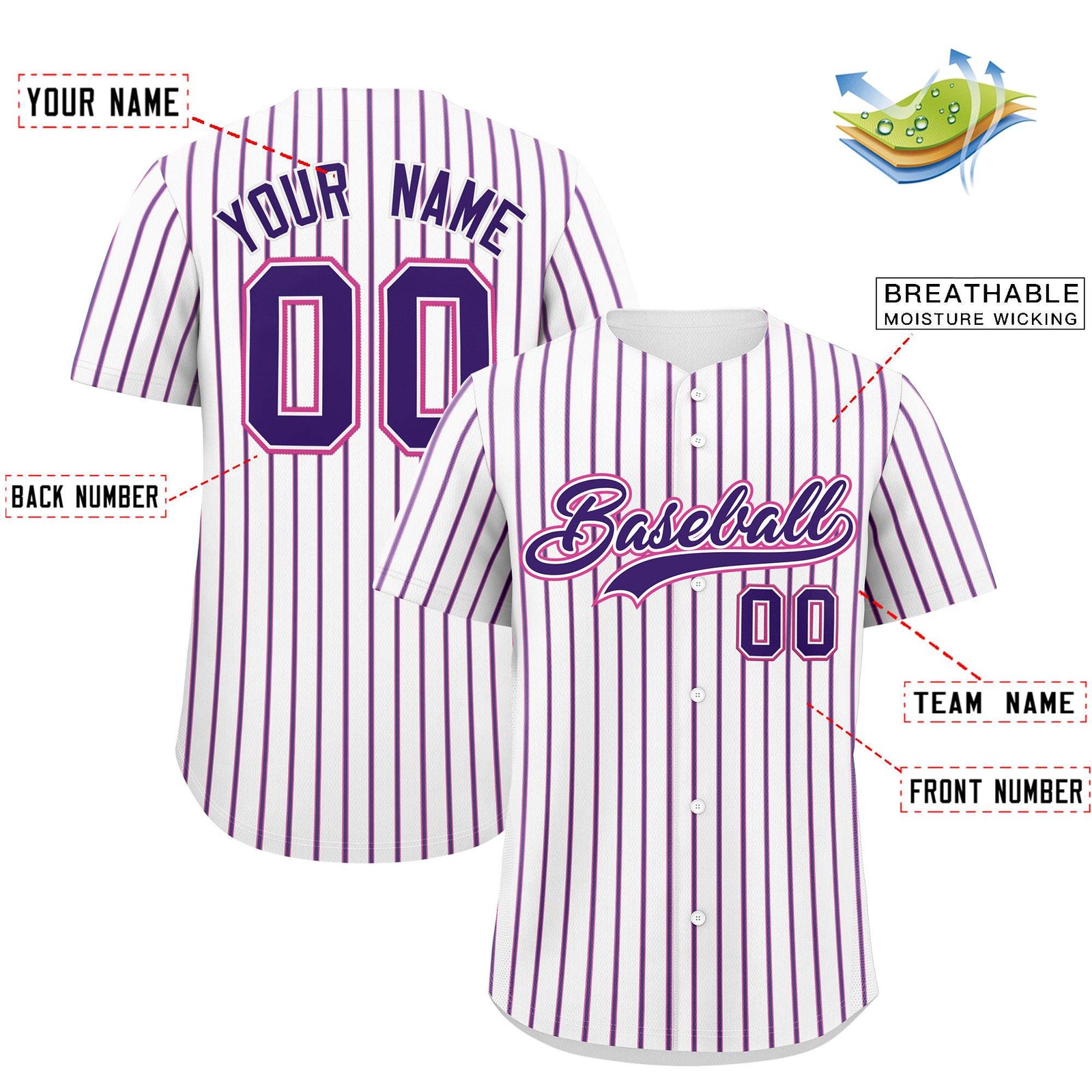 Custom White Pink Tricolor Stripe Fashion Authentic Baseball Jersey