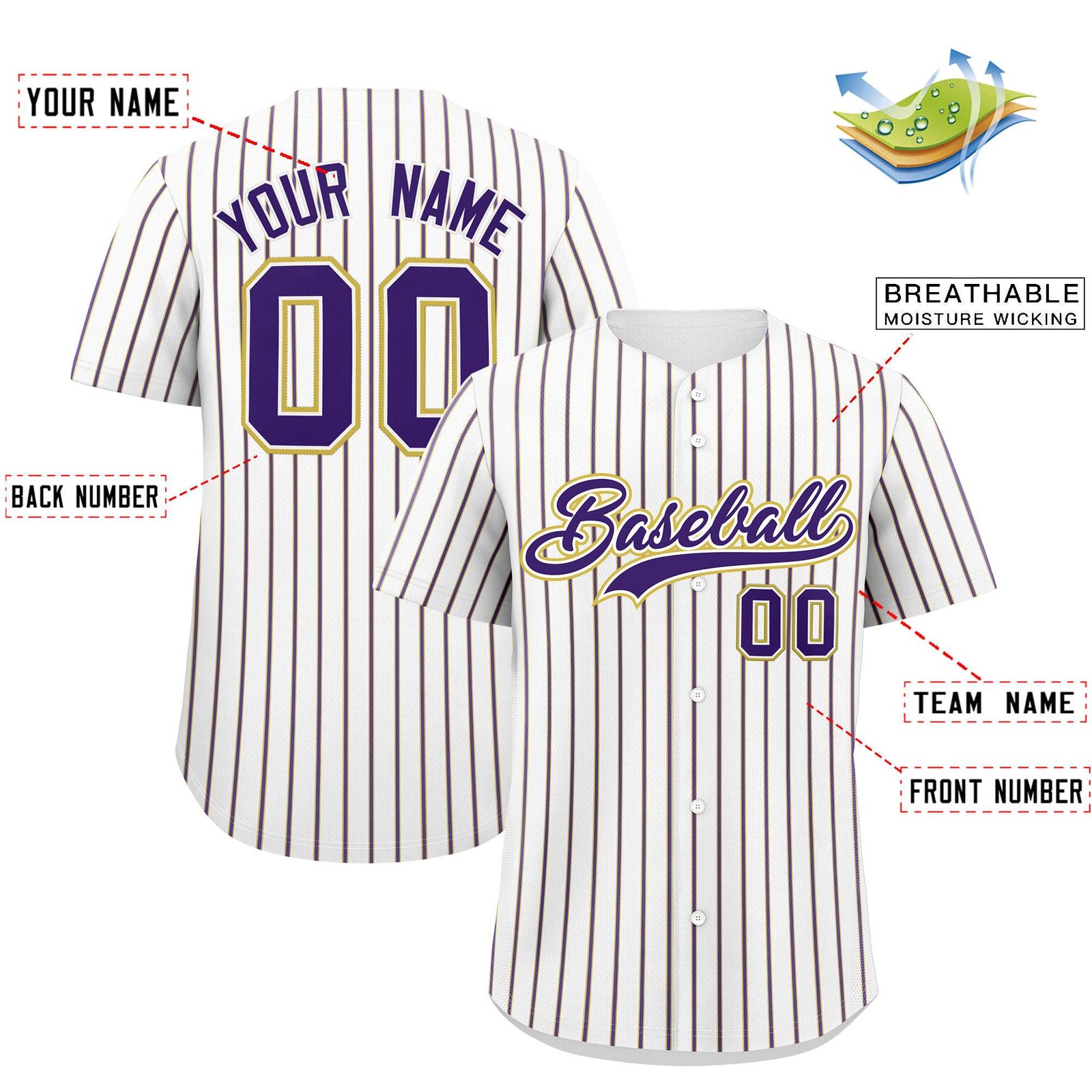 Custom White Old Gold Tricolor Stripe Fashion Authentic Baseball Jersey