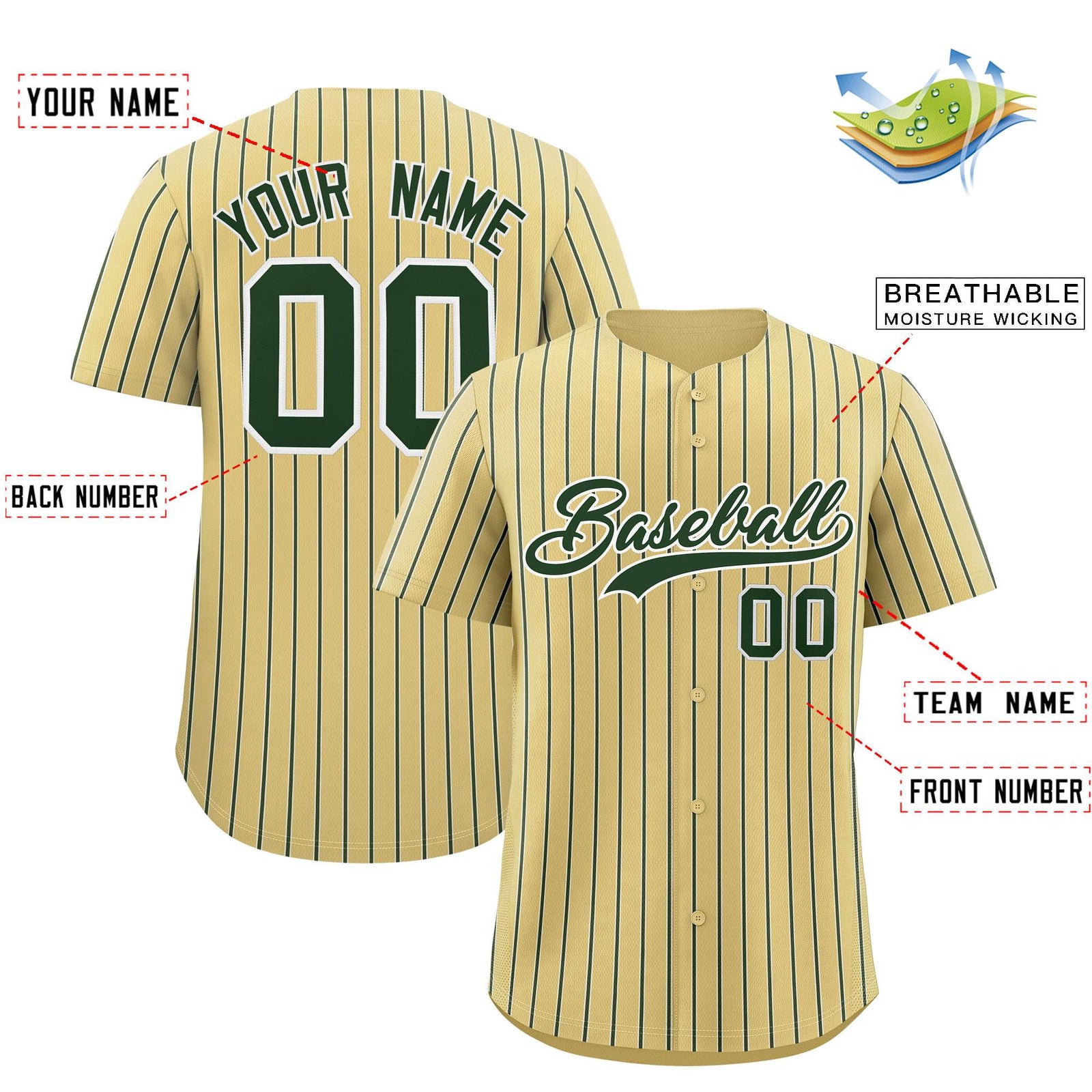 Custom Khaki White Tricolor Stripe Fashion Authentic Baseball Jersey