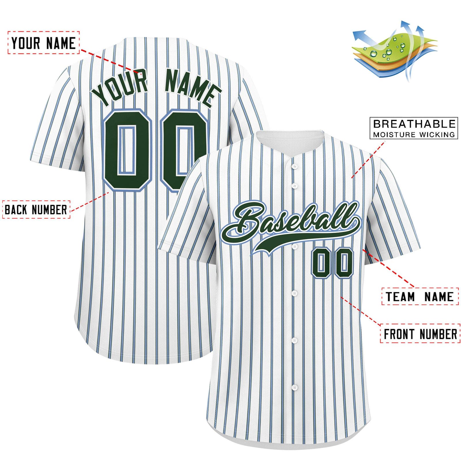 Custom White Light Blue Tricolor Stripe Fashion Authentic Baseball Jersey