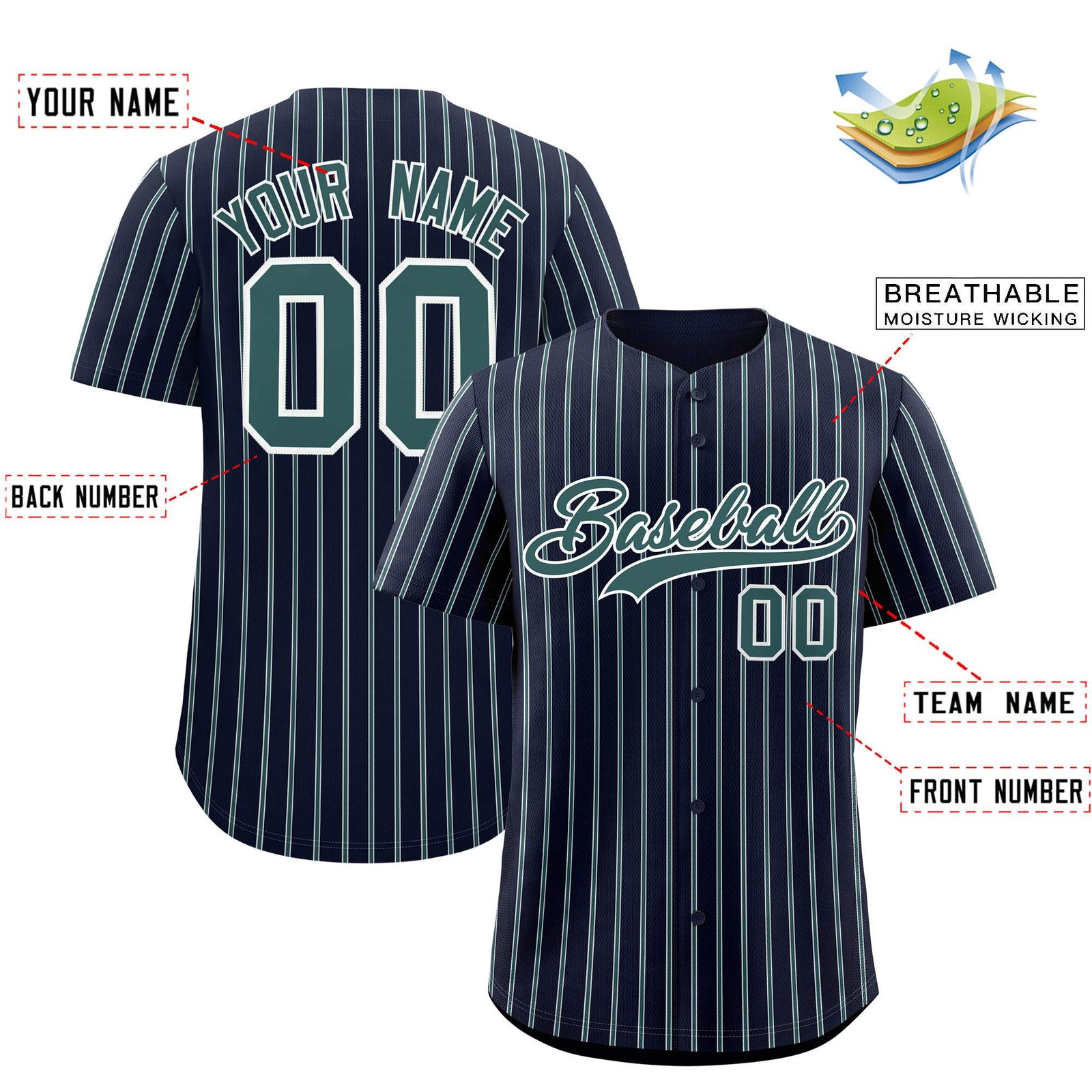 Custom Navy White Tricolor Stripe Fashion Authentic Baseball Jersey