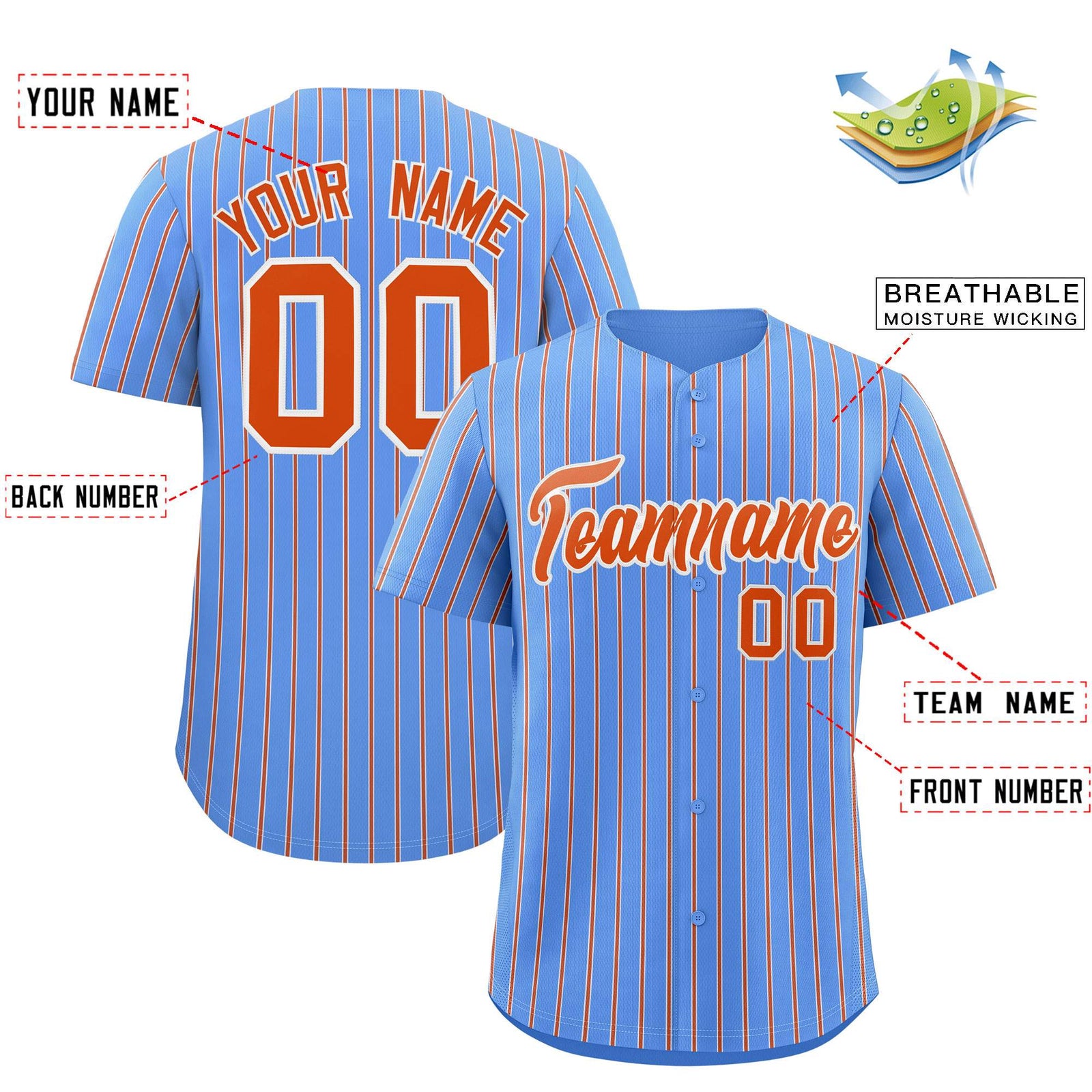 Custom Powder Blue White Tricolor Stripe Fashion Authentic Baseball Jersey
