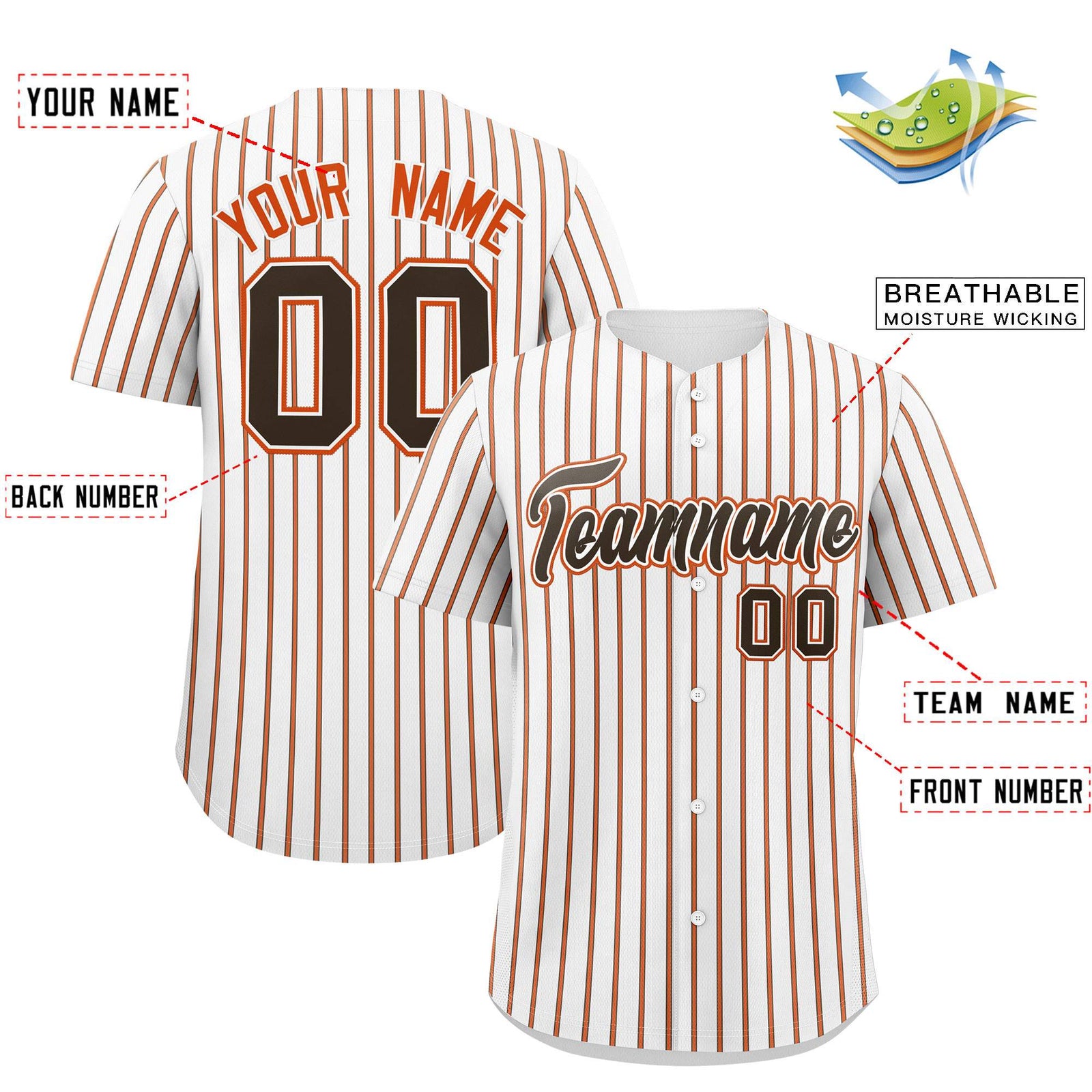 Custom White Brown Tricolor Stripe Fashion Authentic Baseball Jersey
