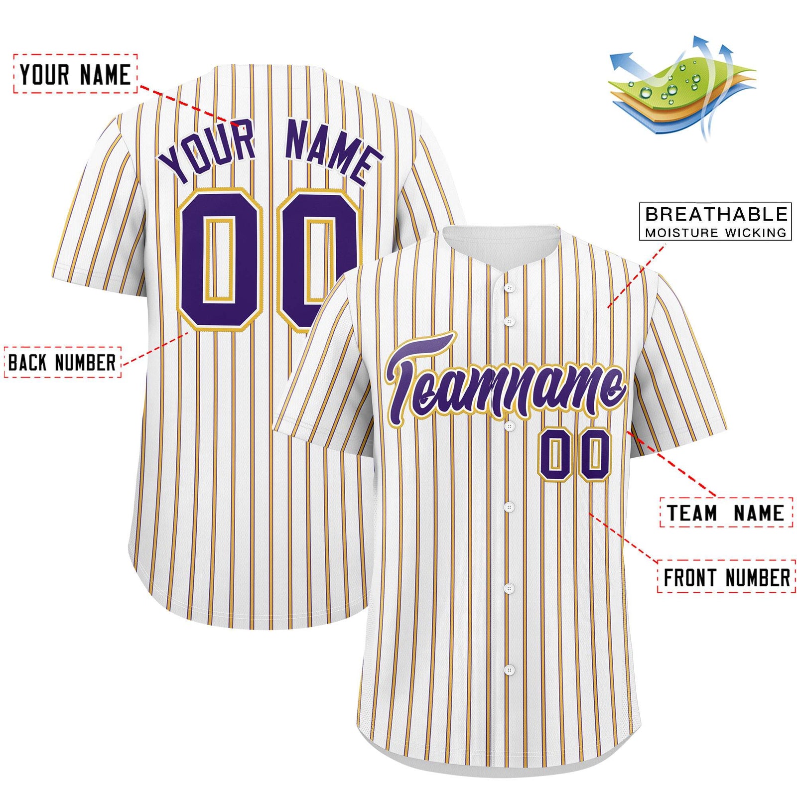 Custom White Purple Tricolor Stripe Fashion Authentic Baseball Jersey