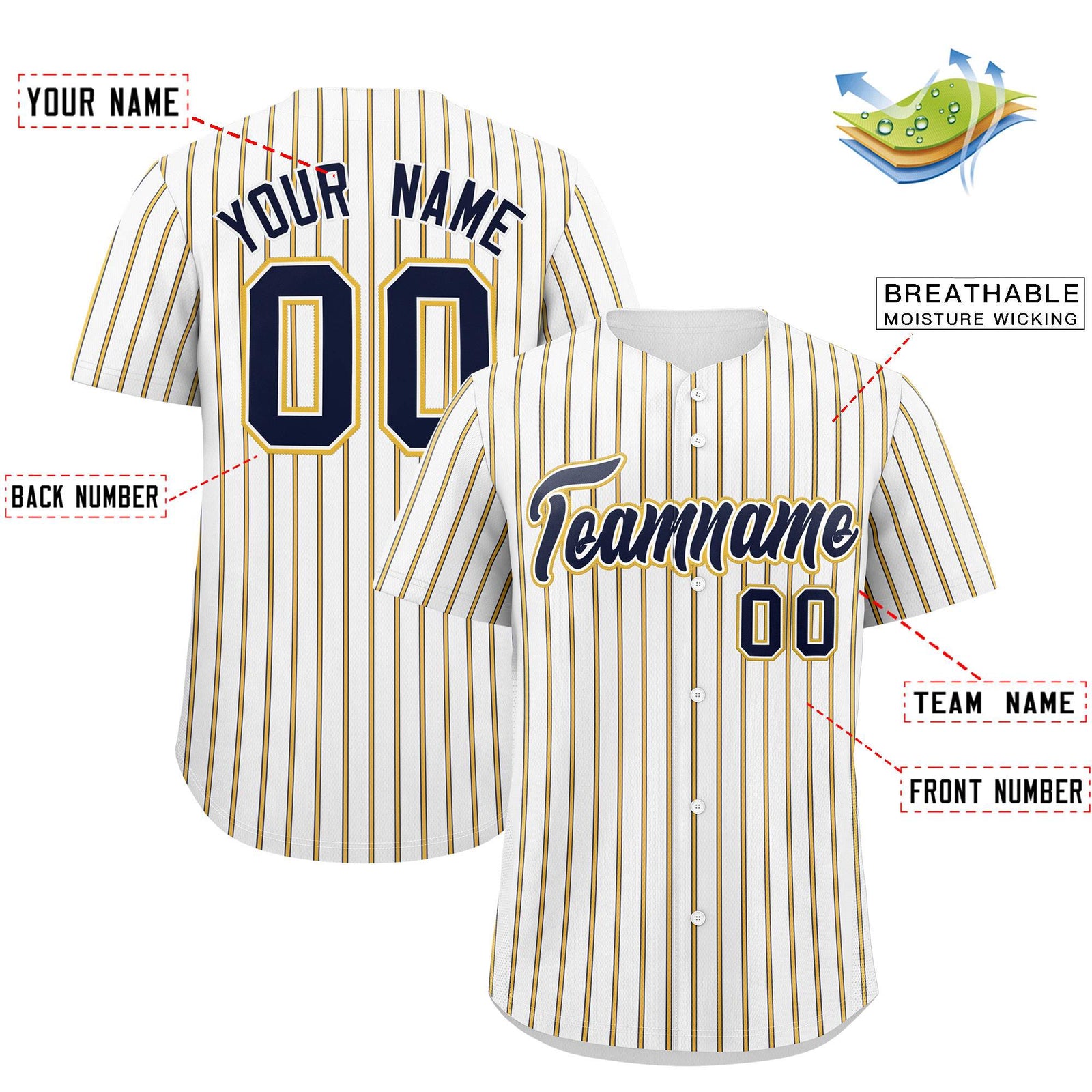 Custom White Navy Tricolor Stripe Fashion Authentic Baseball Jersey