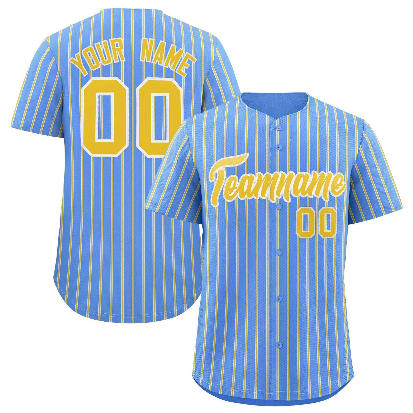 Custom Powder Blue White Tricolor Stripe Fashion Authentic Baseball Jersey