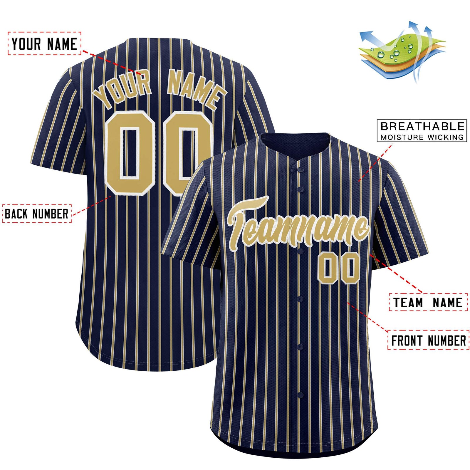 Custom Navy White Tricolor Stripe Fashion Authentic Baseball Jersey