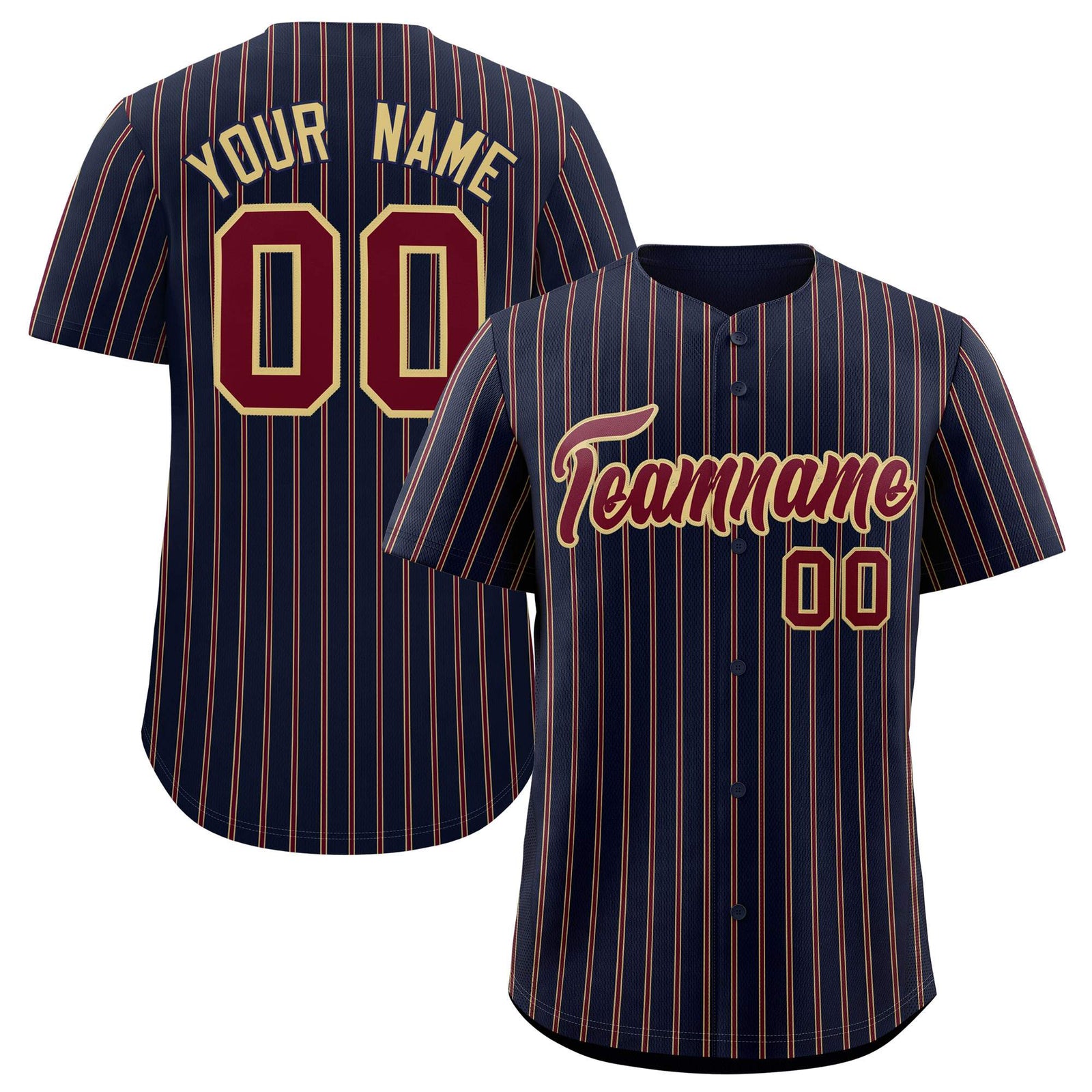 Custom Navy Khaki Tricolor Stripe Fashion Authentic Baseball Jersey