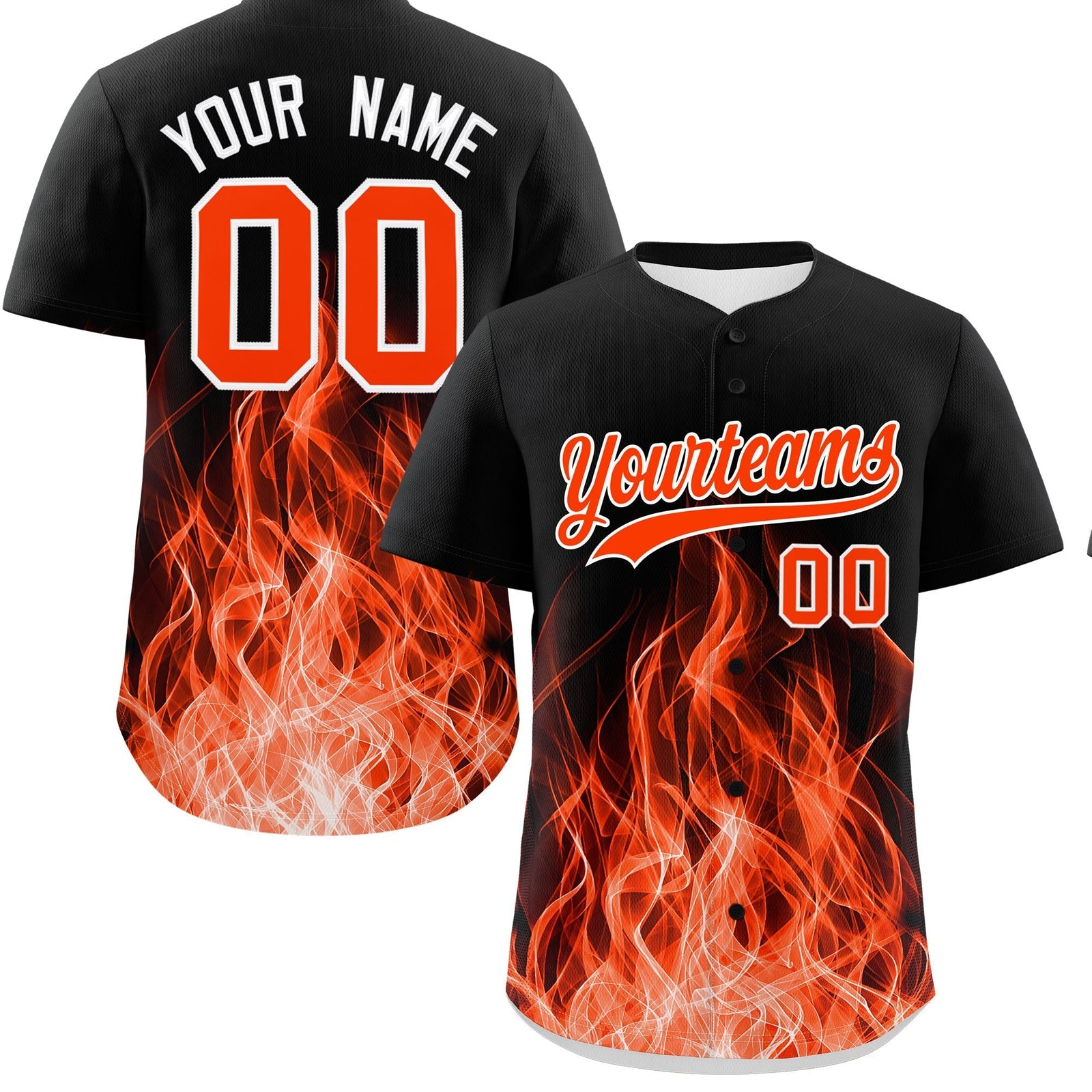 Custom Black Orange White Flame Graffiti Pattern Personalization Baseball Jersey| KXKSHOP