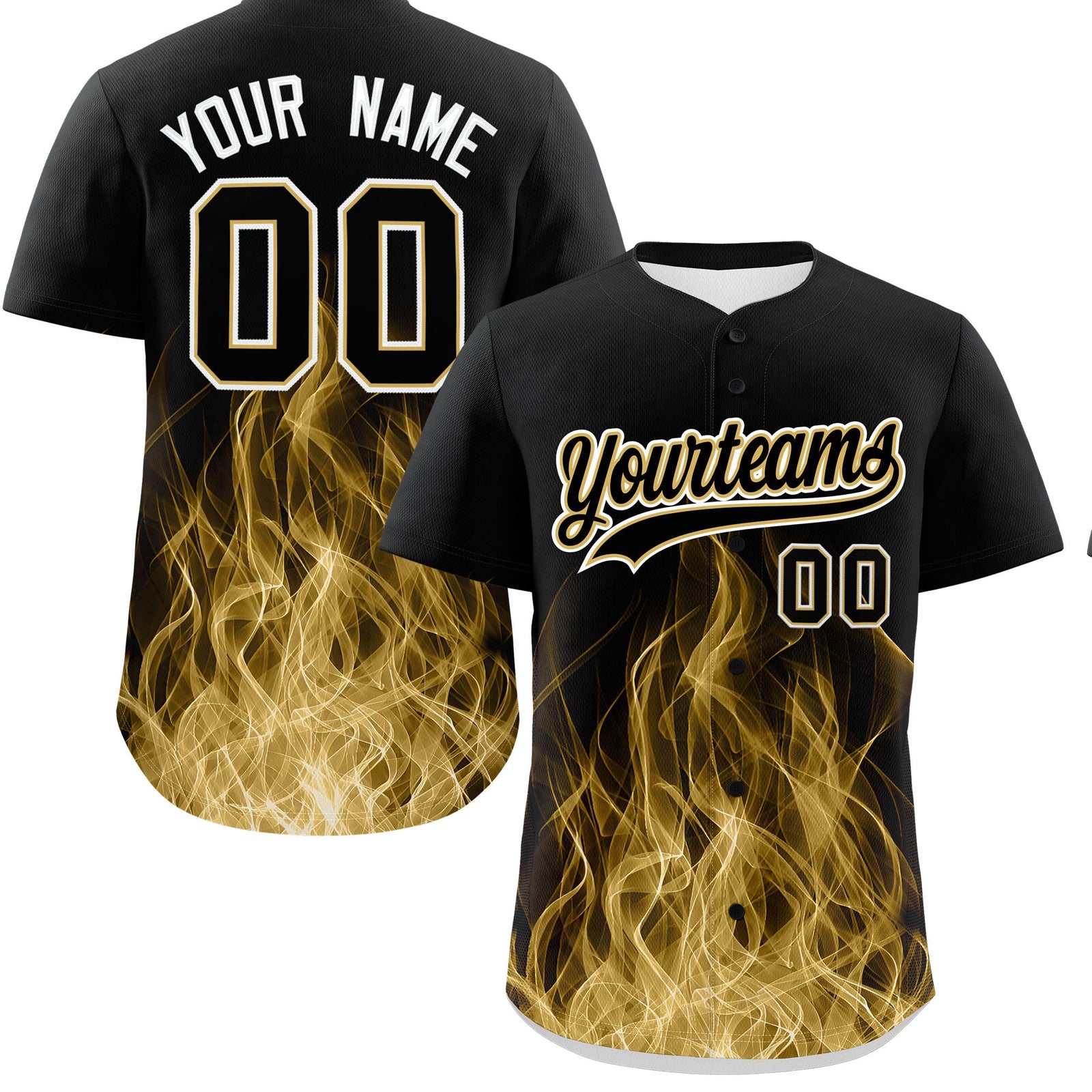 Custom Black Khaki White Flame Graffiti Pattern Personalization Baseball Jersey| KXKSHOP