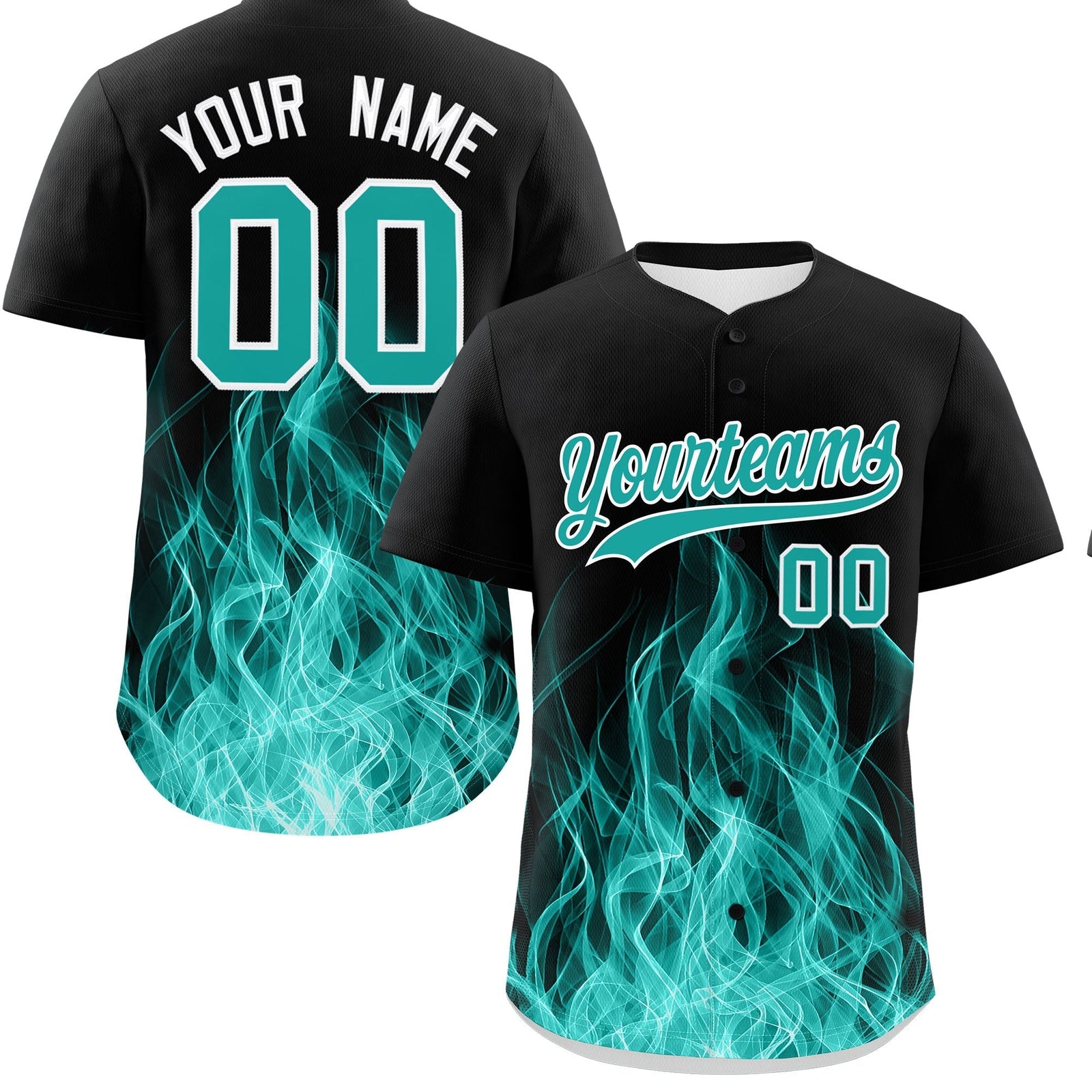 Custom Black Aqua White Flame Graffiti Pattern Personalization Baseball Jersey| KXKSHOP