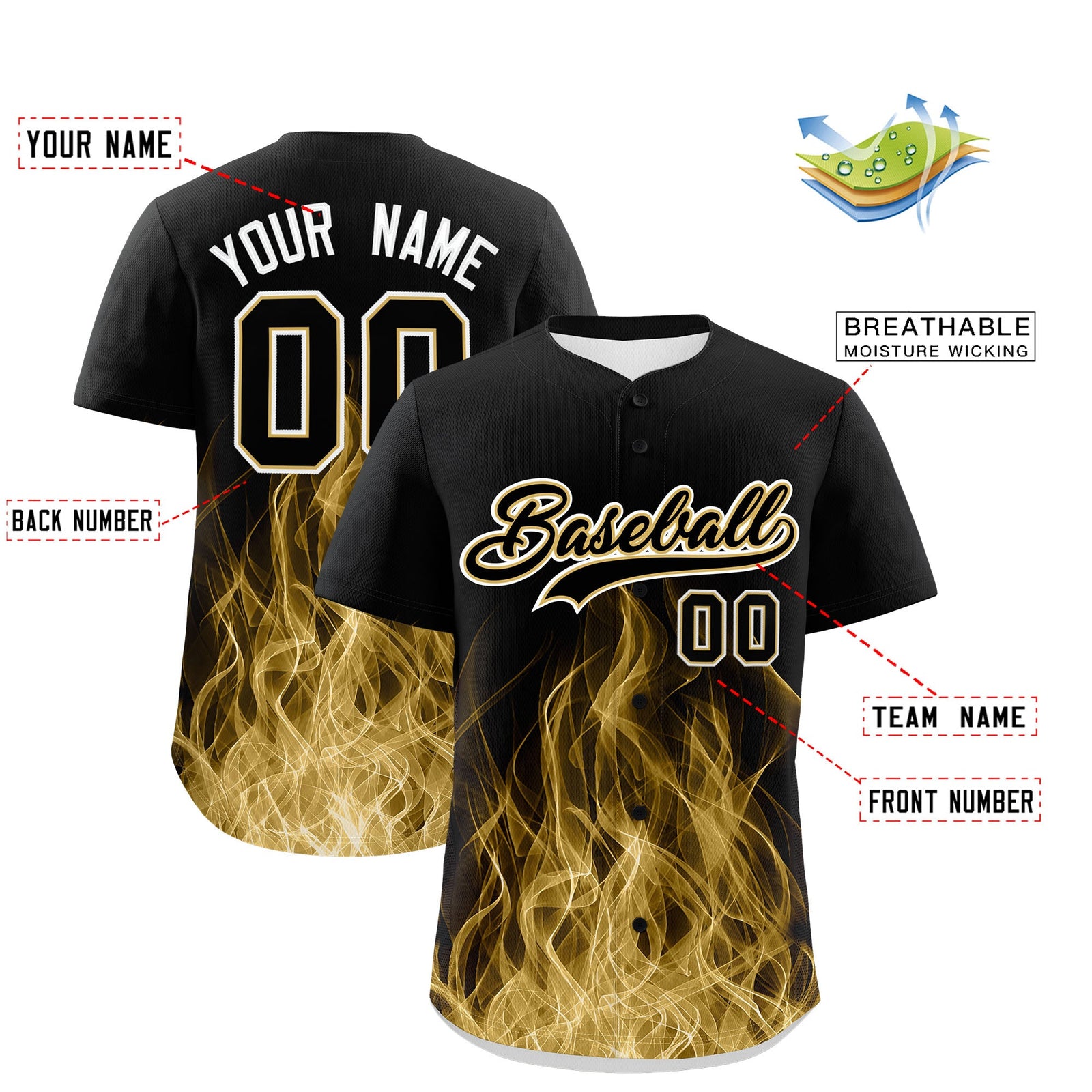 Custom Black Khaki White Flame Graffiti Pattern Personalization Baseball Jersey| KXKSHOP