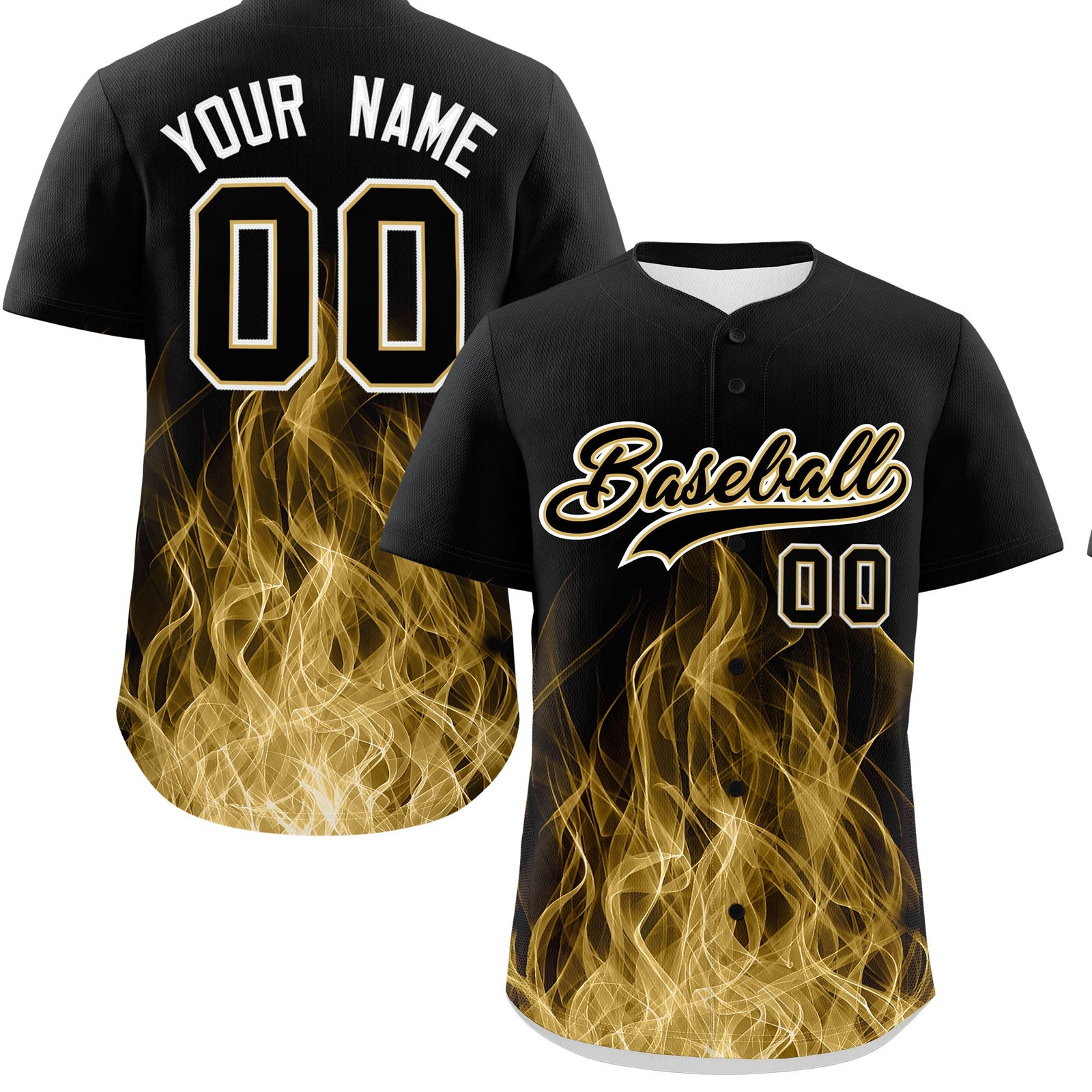 Custom Black Khaki White Flame Graffiti Pattern Personalization Baseball Jersey| KXKSHOP