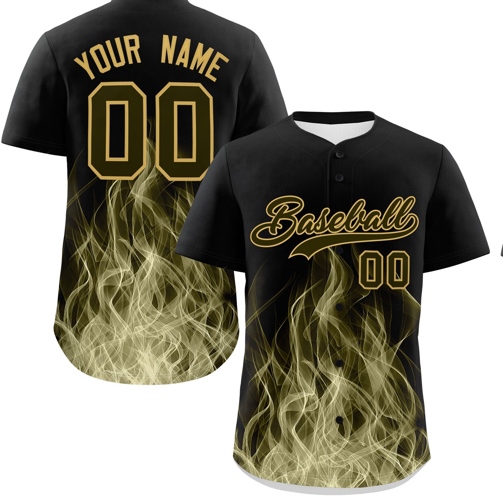 Custom Black Olive Khaki Flame Graffiti Pattern Personalization Baseball Jersey| KXKSHOP