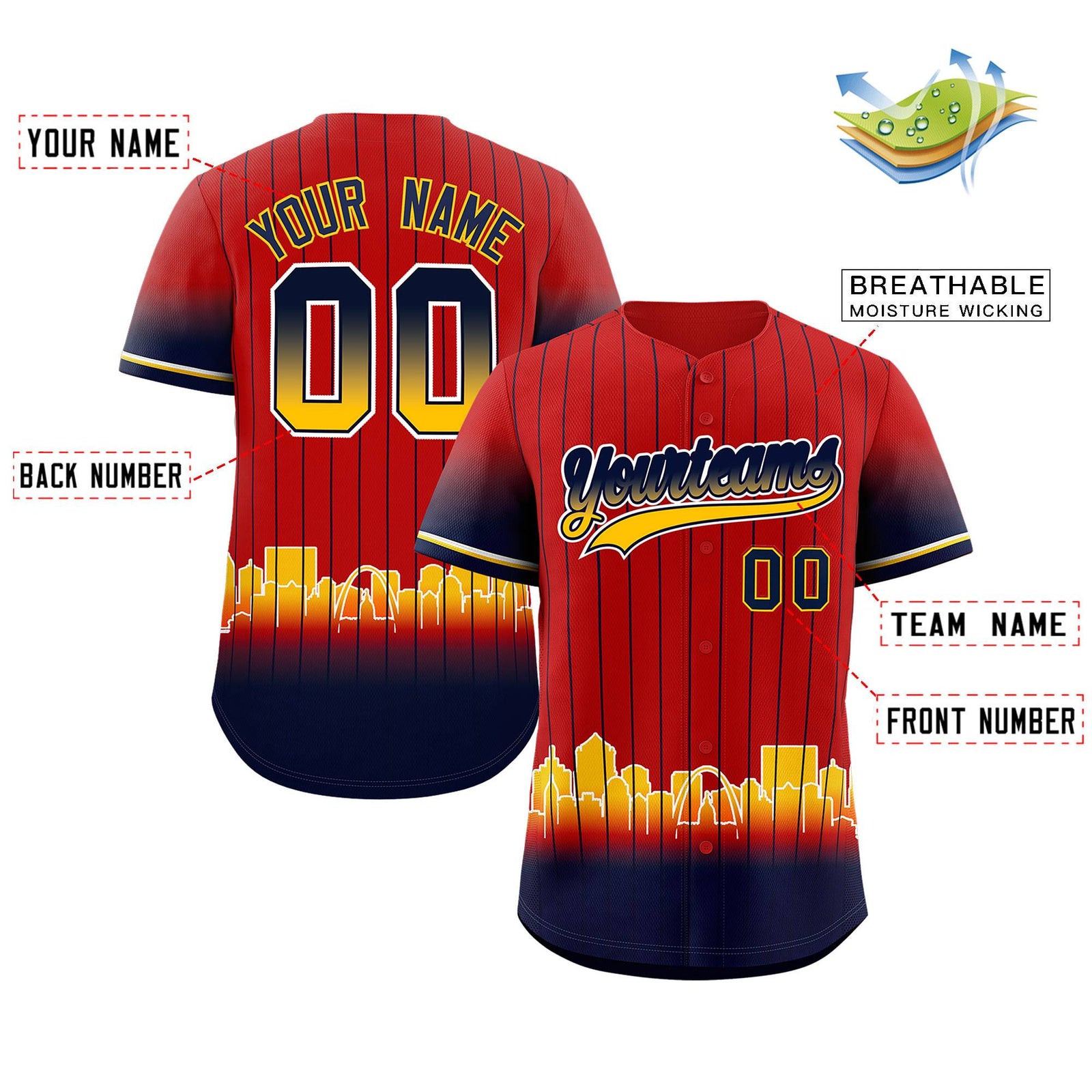 Custom Red St. Louis City Silhouette Authentic Baseball Jersey