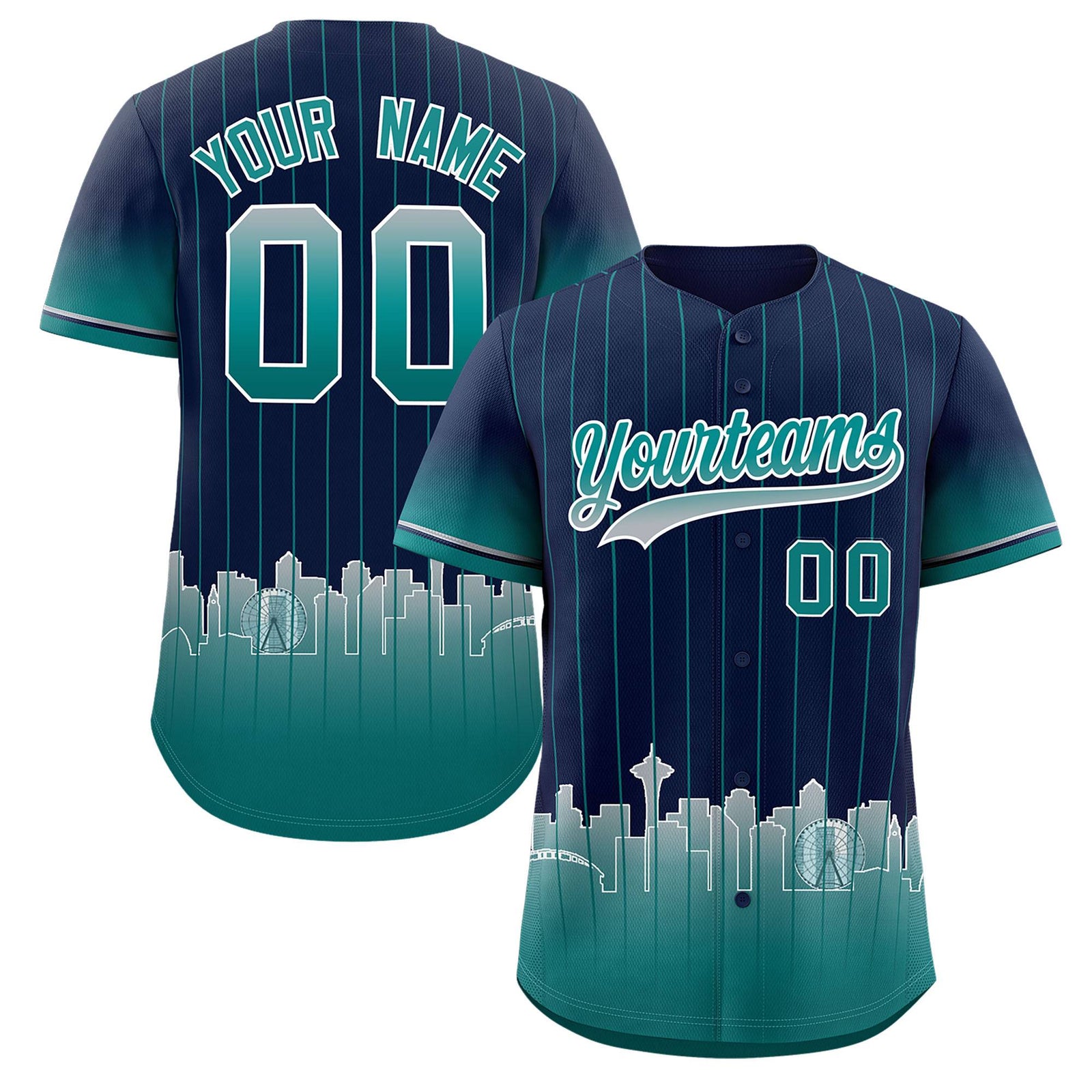 Custom Navy Seattle City Silhouette Authentic Baseball Jersey