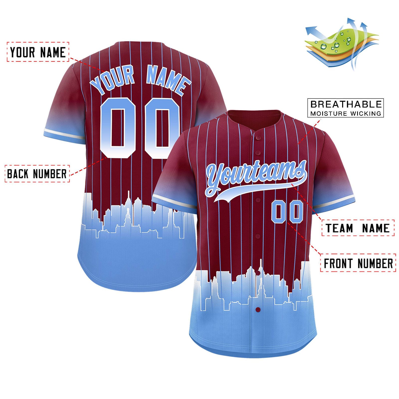 Custom Crimson Philadelphia City Silhouette Authentic Baseball Jersey