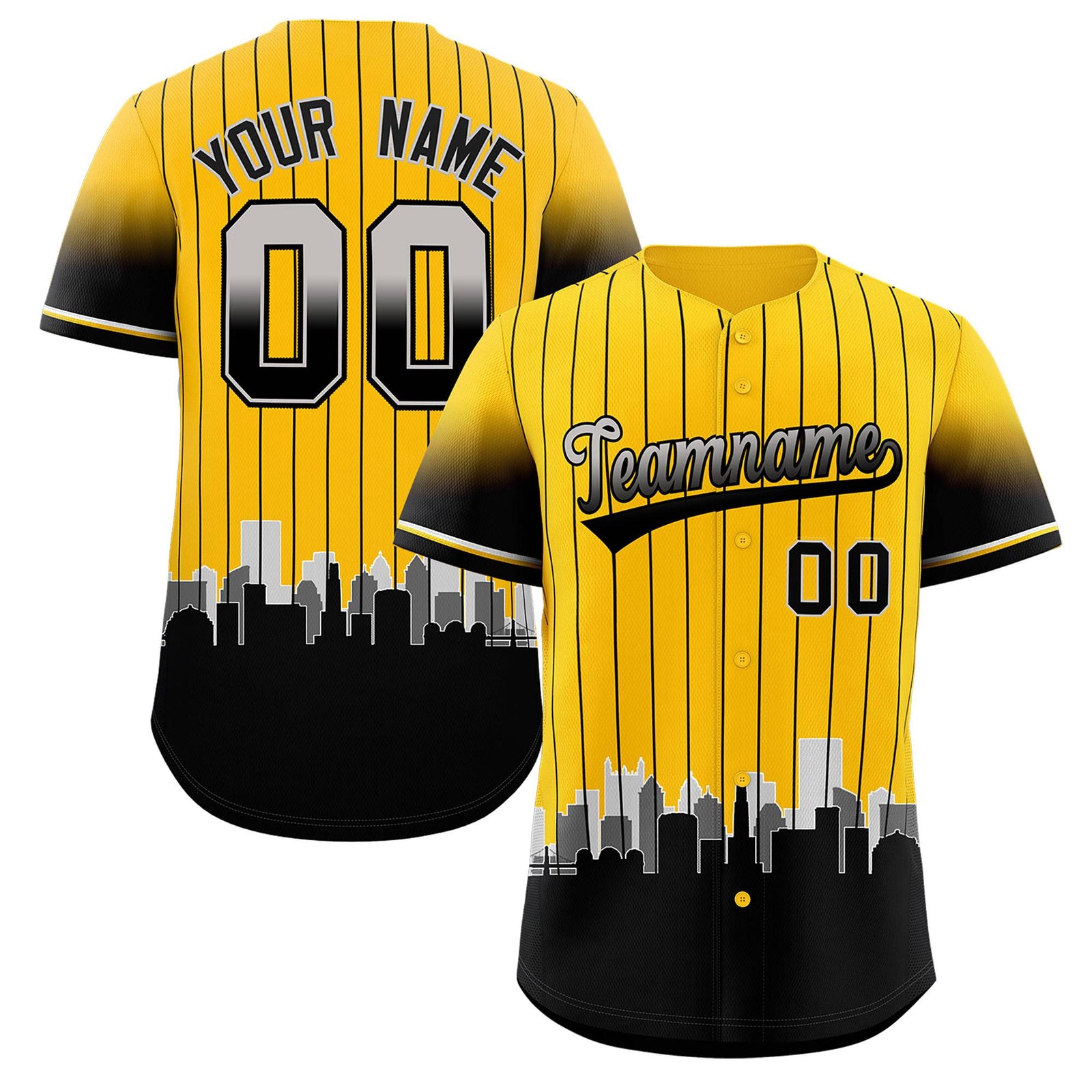 Custom Yellow Pittsburgh City Silhouette Authentic Baseball Jersey