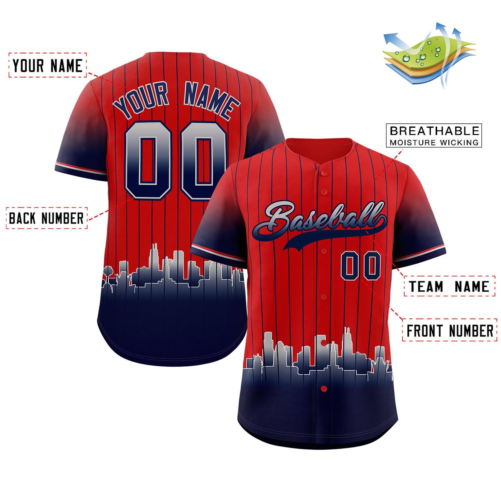 Custom Red Los Angeles City Silhouette Authentic Baseball Jersey