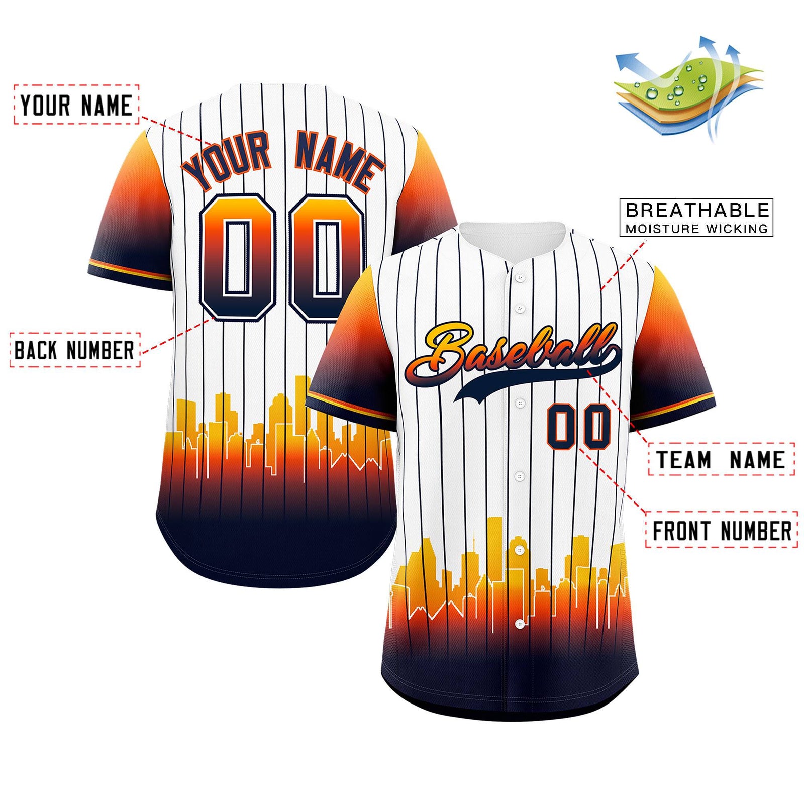 Custom White Houston City Silhouette Authentic Baseball Jersey