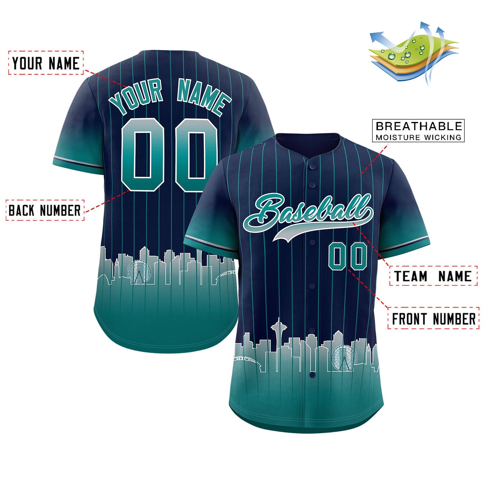 Custom Navy Seattle City Silhouette Authentic Baseball Jersey
