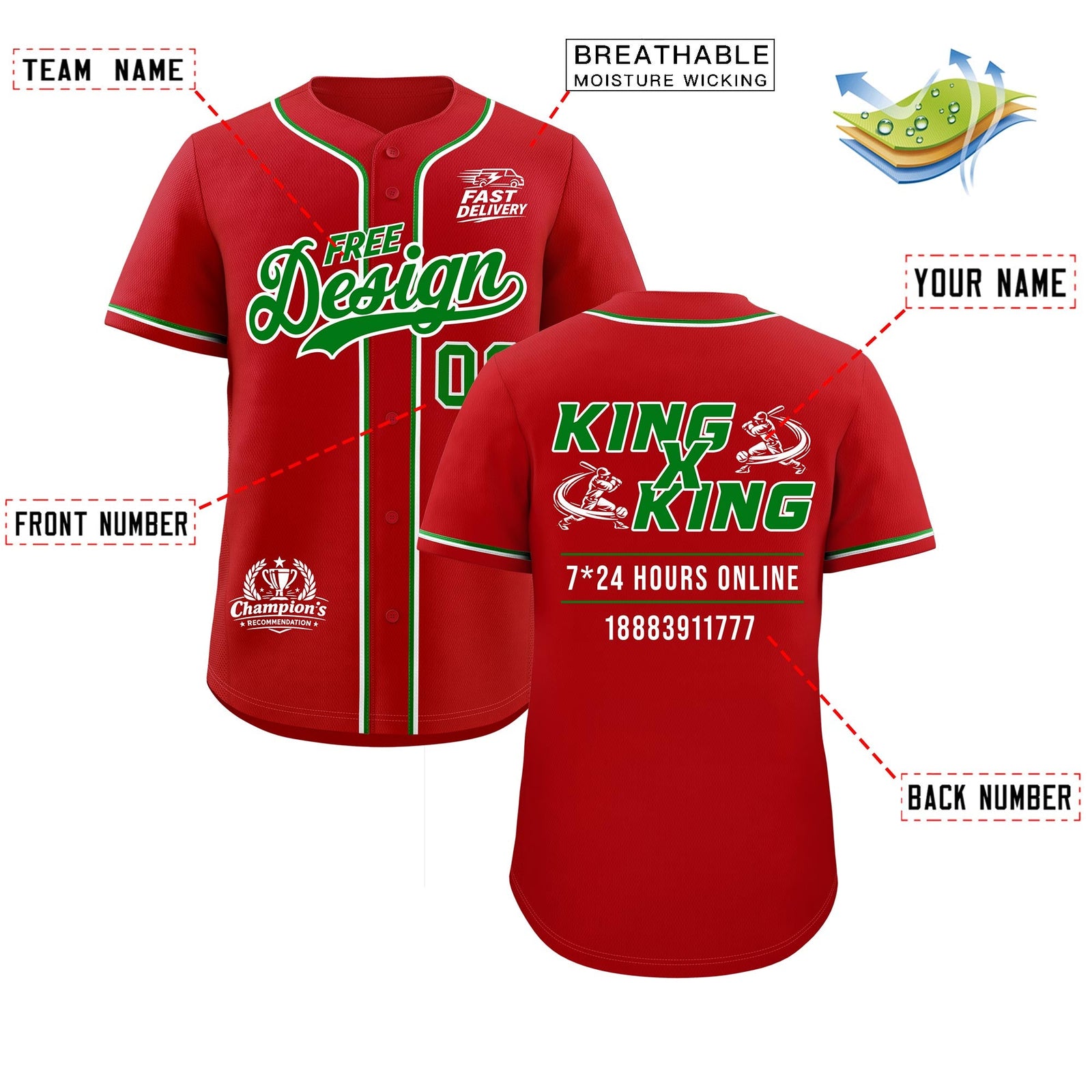 Custom Red Kelly Green Classic Style Stitched Sports Uniform Personalized For Teams Baseball Jersey| KXKSHOP