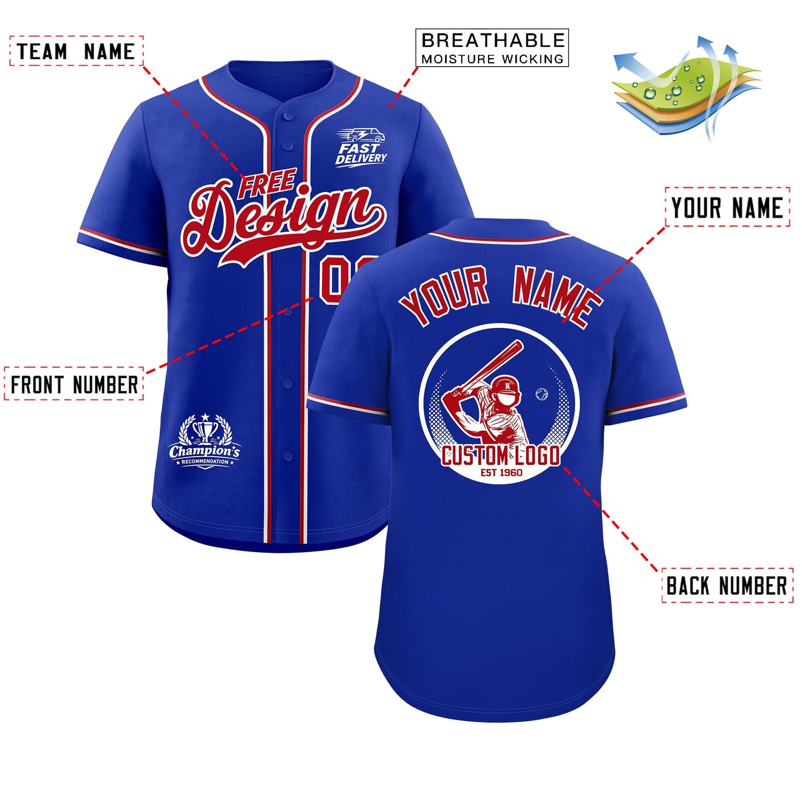 Custom Royal Red White Classic Style Stitched Sports Uniform Personalized For Teams Baseball Jersey| KXKSHOP