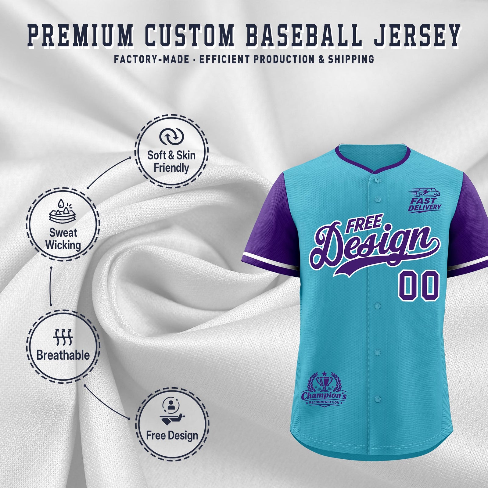 Custom Sky Blue White Purple Classic Style Stitched Sports Uniform Personalized For Teams Baseball Jersey| KXKSHOP