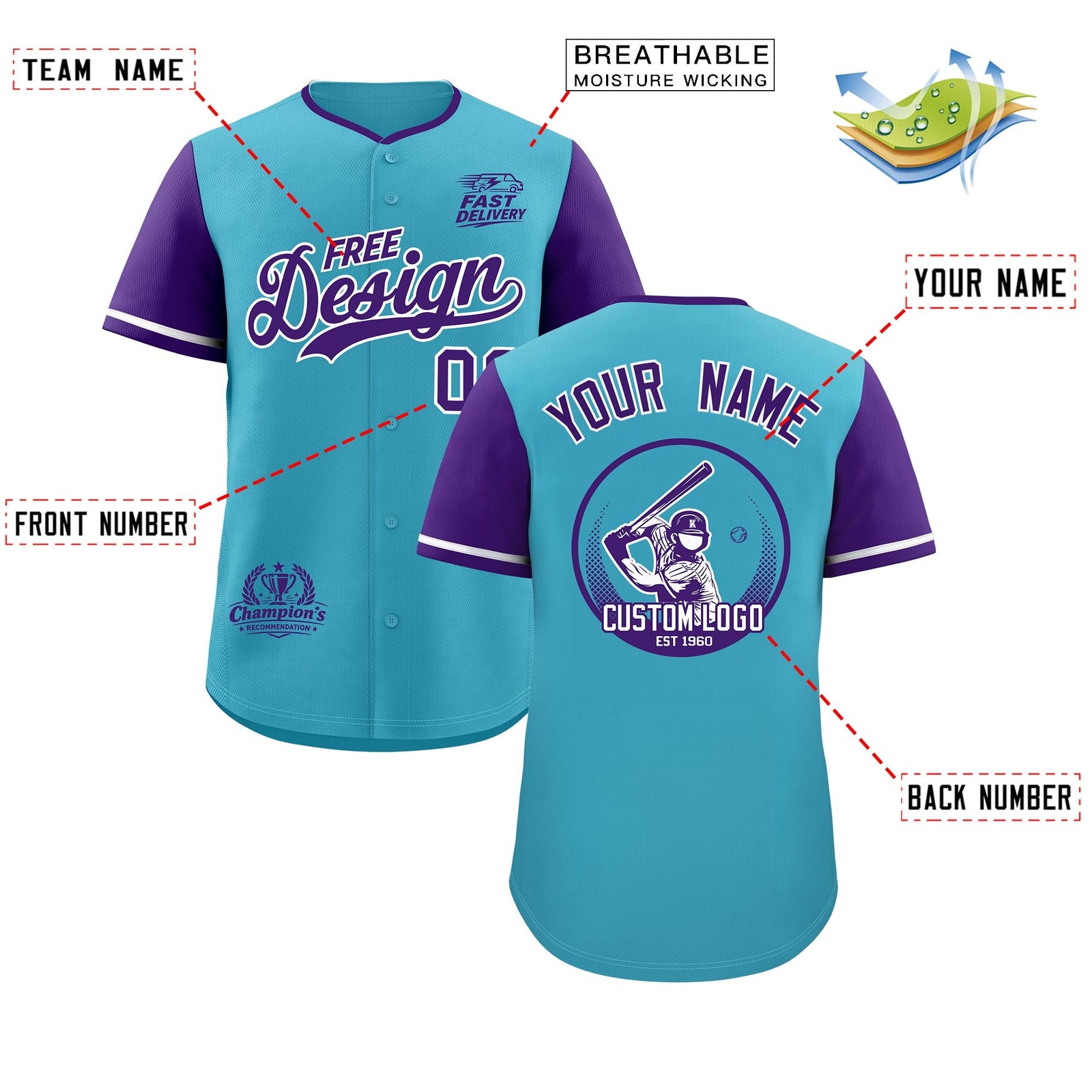 Custom Sky Blue Whitee Purple Classic Style Stitched Sports Uniform Personalized For Teams Baseball Jersey| KXKSHOP