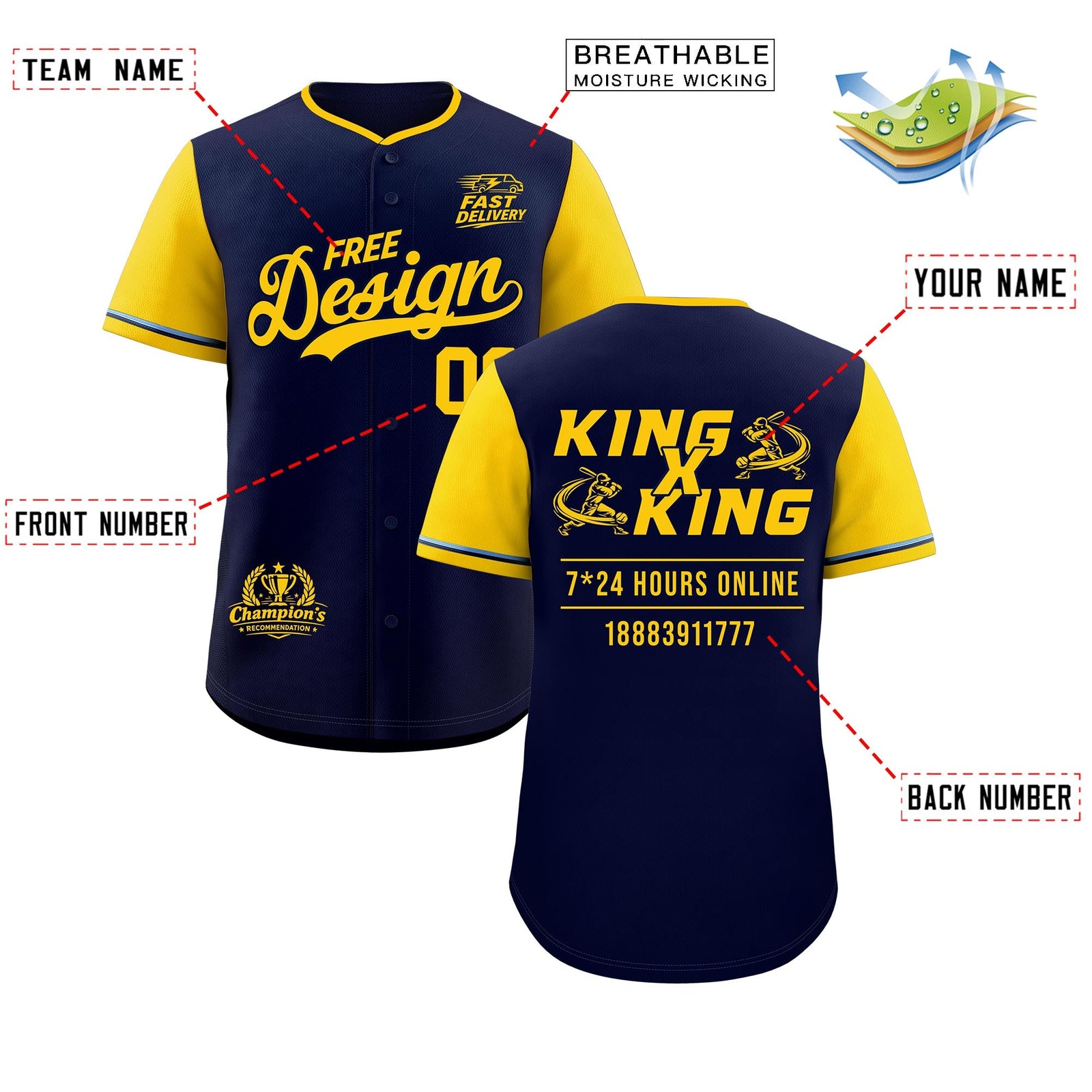 Custom Navy Powder Blue Classic Style Stitched Sports Uniform Personalized For Teams Baseball Jersey| KXKSHOP