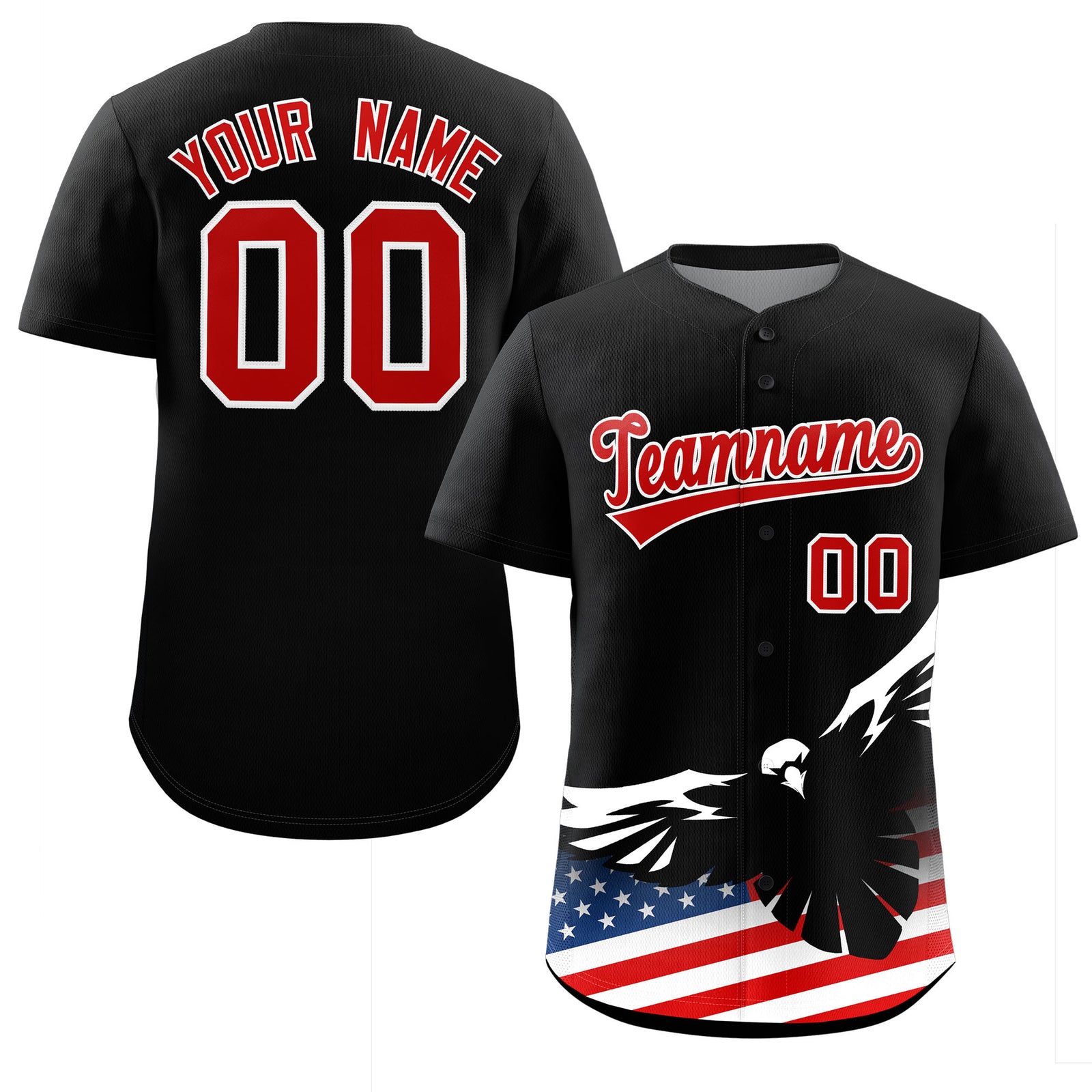 Custom Black American Flag Eagle Personalized Baseball Jersey