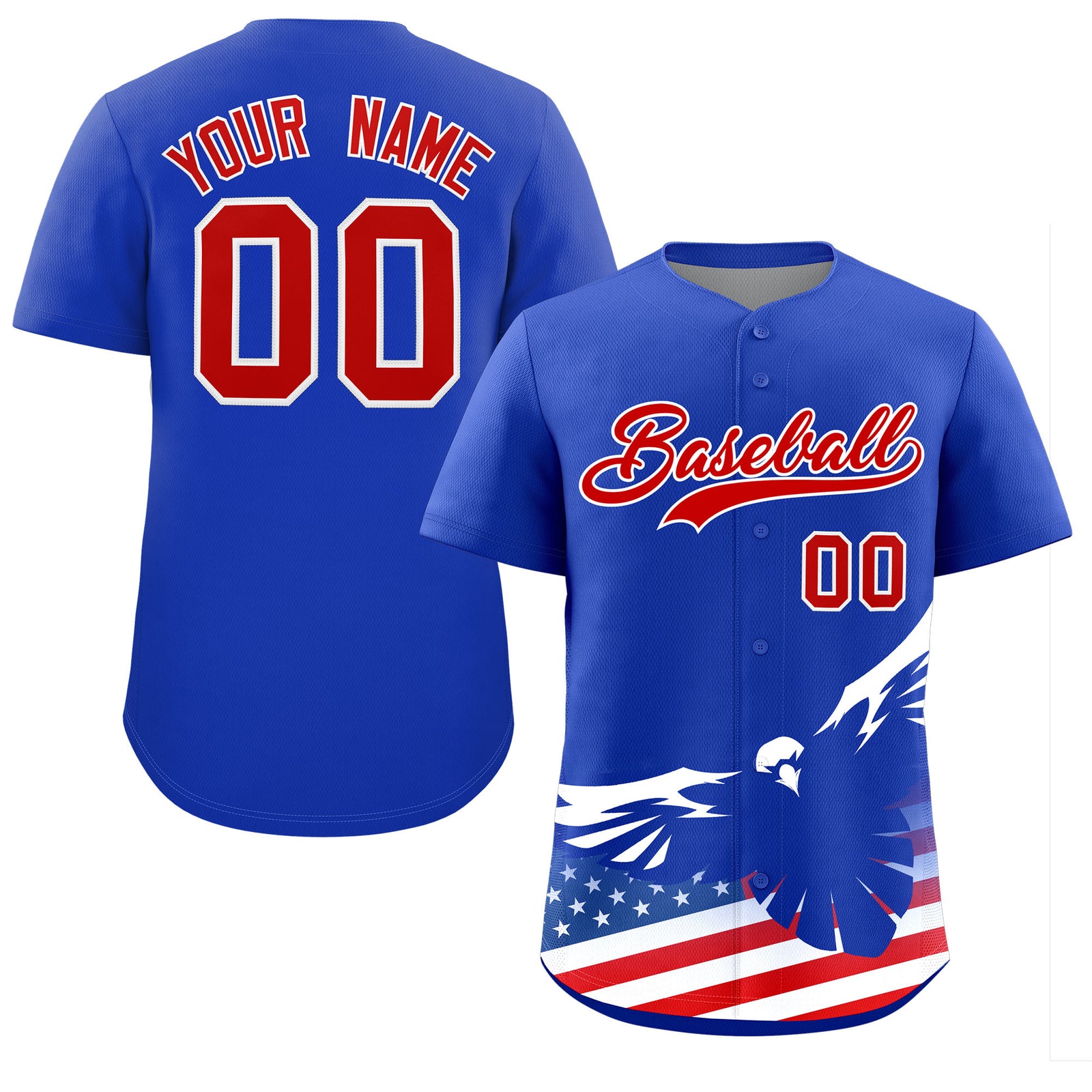 Custom Royal American Flag Eagle Personalized Baseball Jersey