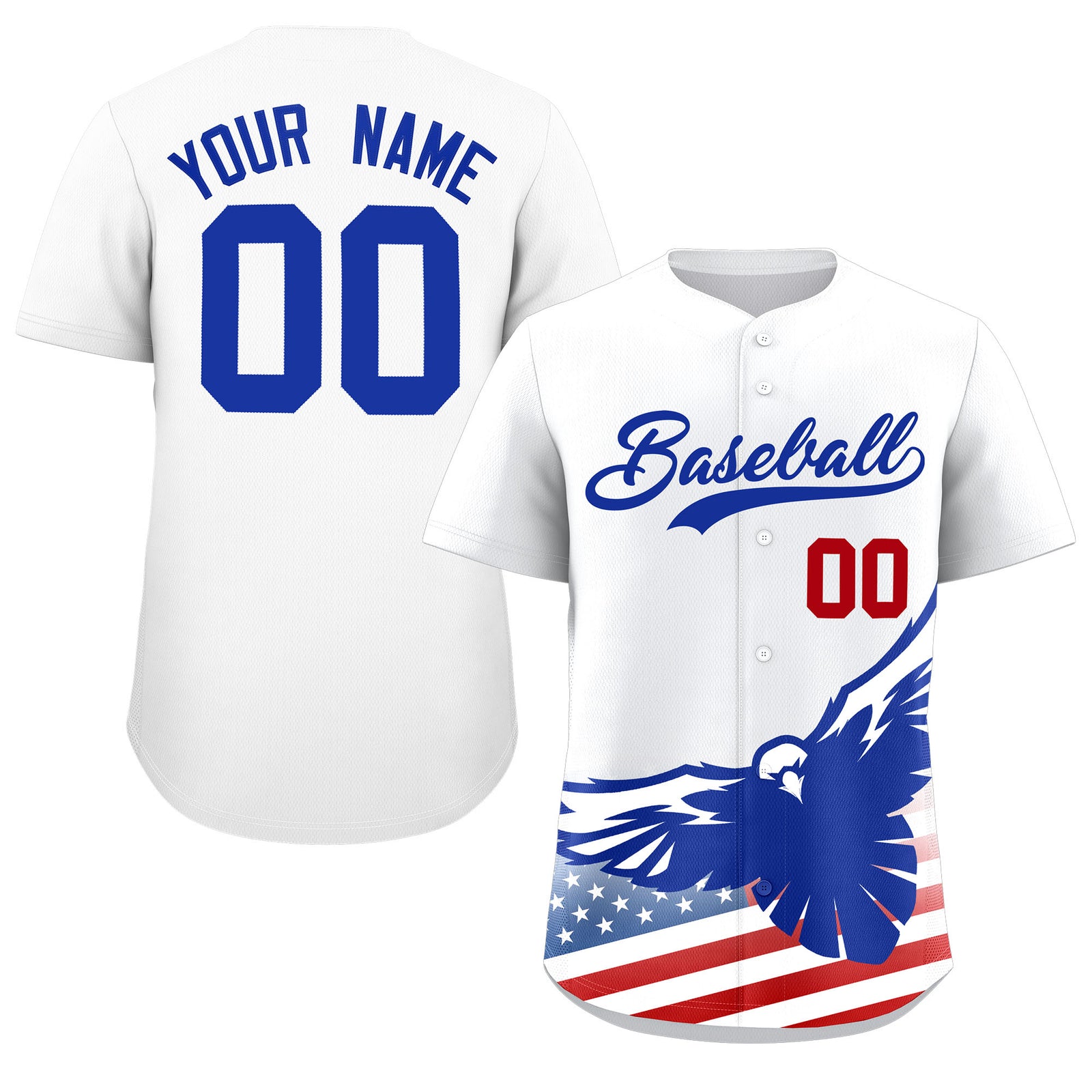 Custom White American Flag Eagle Personalized Baseball Jersey