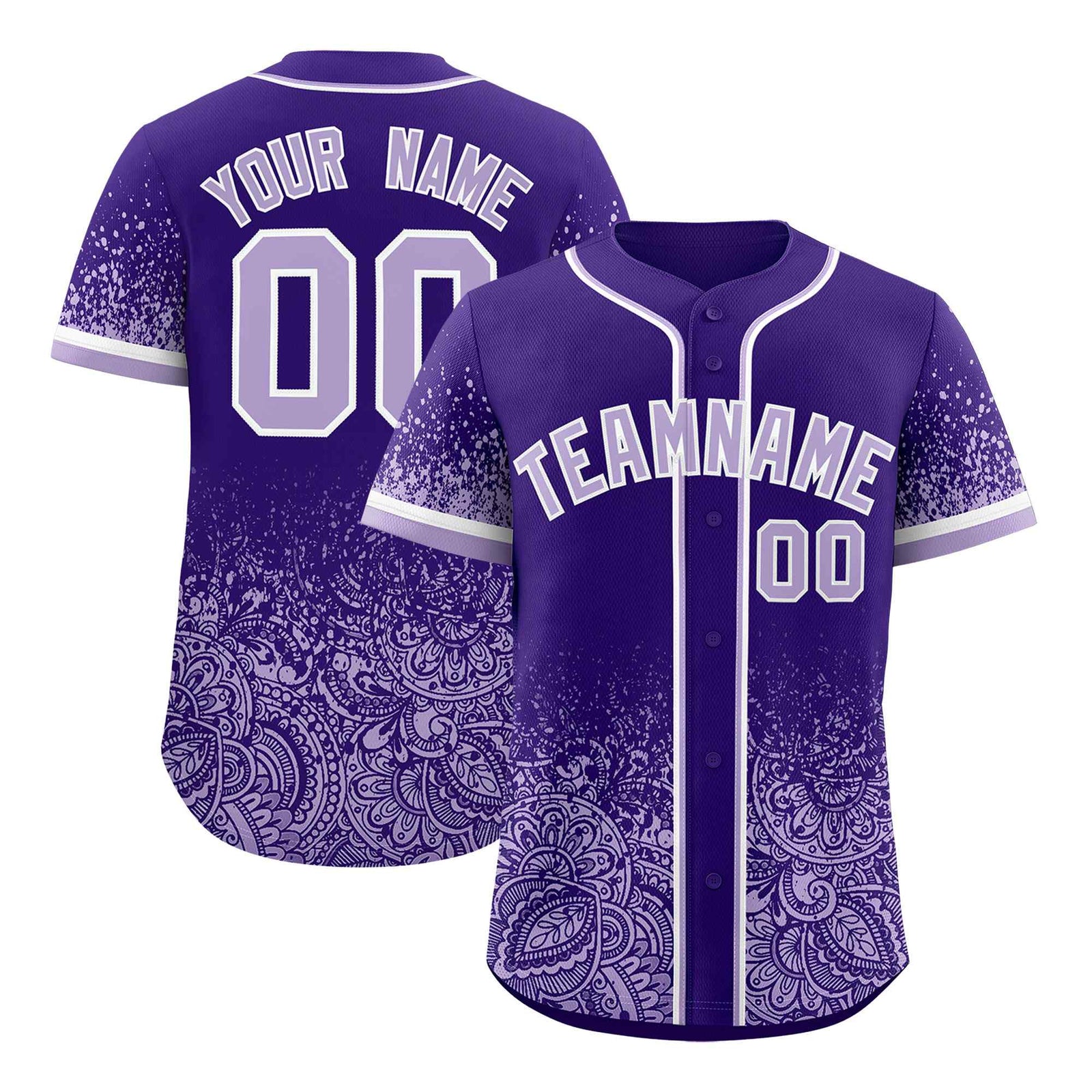 Custom Purple Light Purple Floral Print Pattern Full Button Gradient Fashion Baseball Jersey