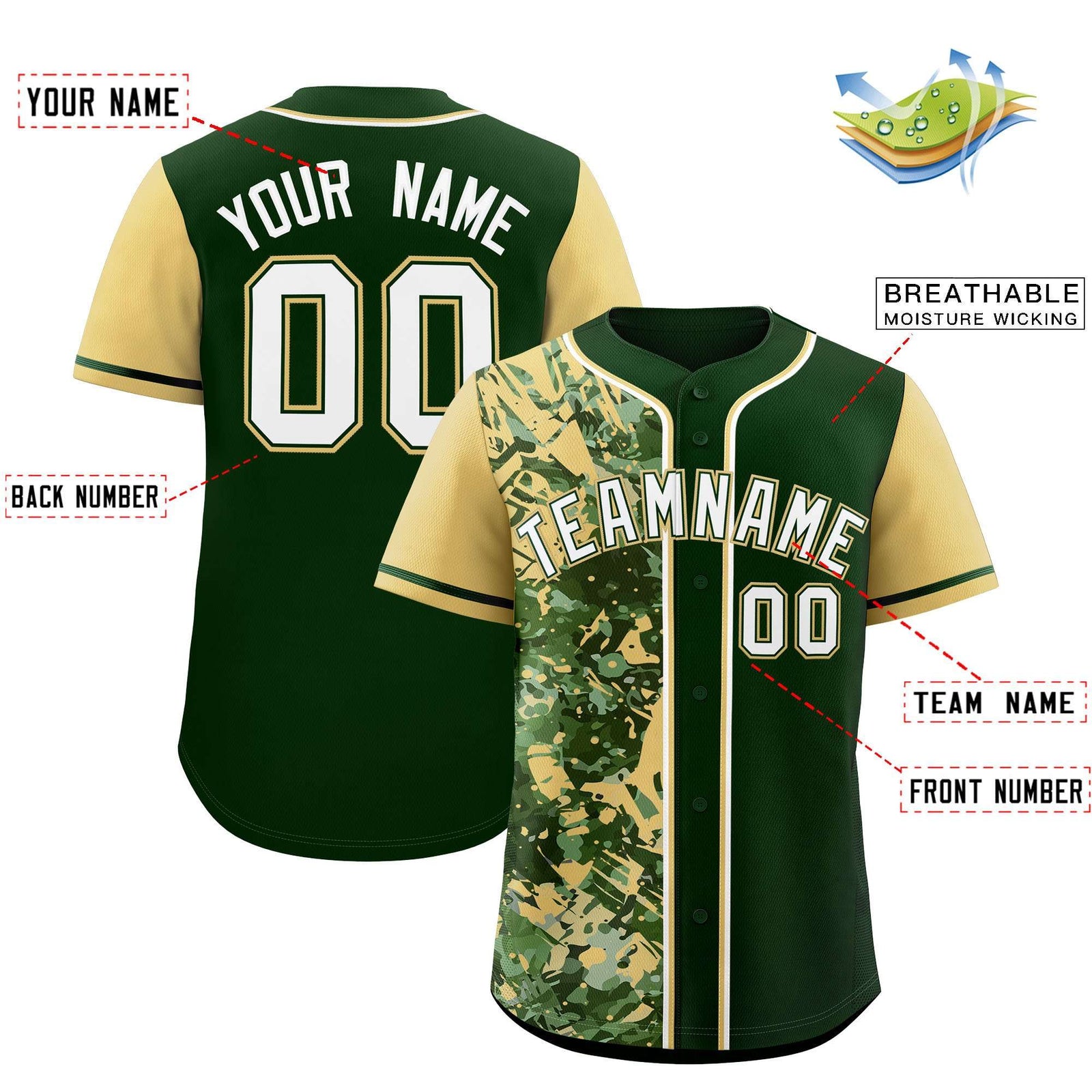 Custom Green Khaki Split Personalized Graffiti Raglan Sleeve Authentic Baseball Jersey